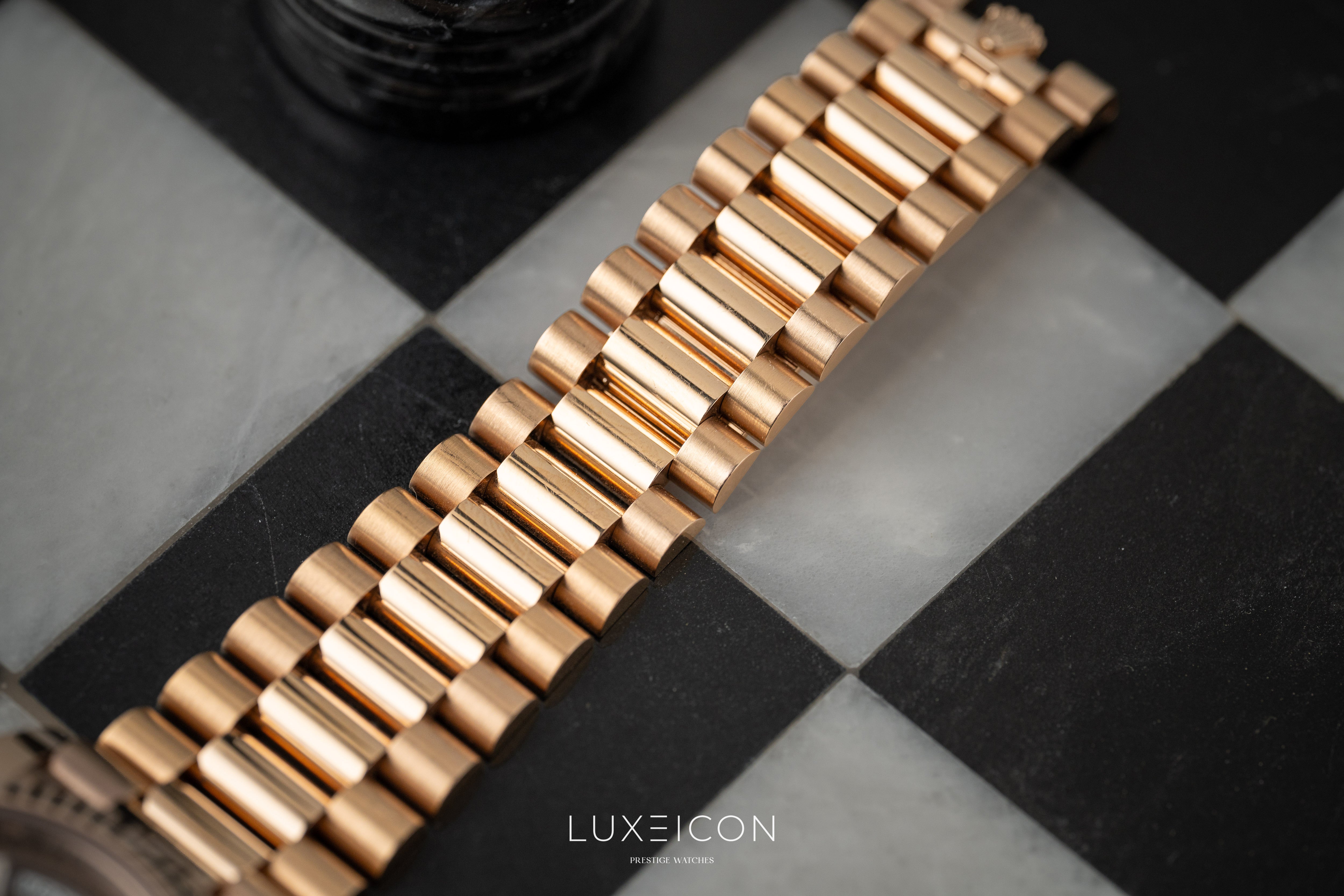 Rolex Day-Date 40 Rose Gold Chocolate Baguette Dial Presidentail 2023