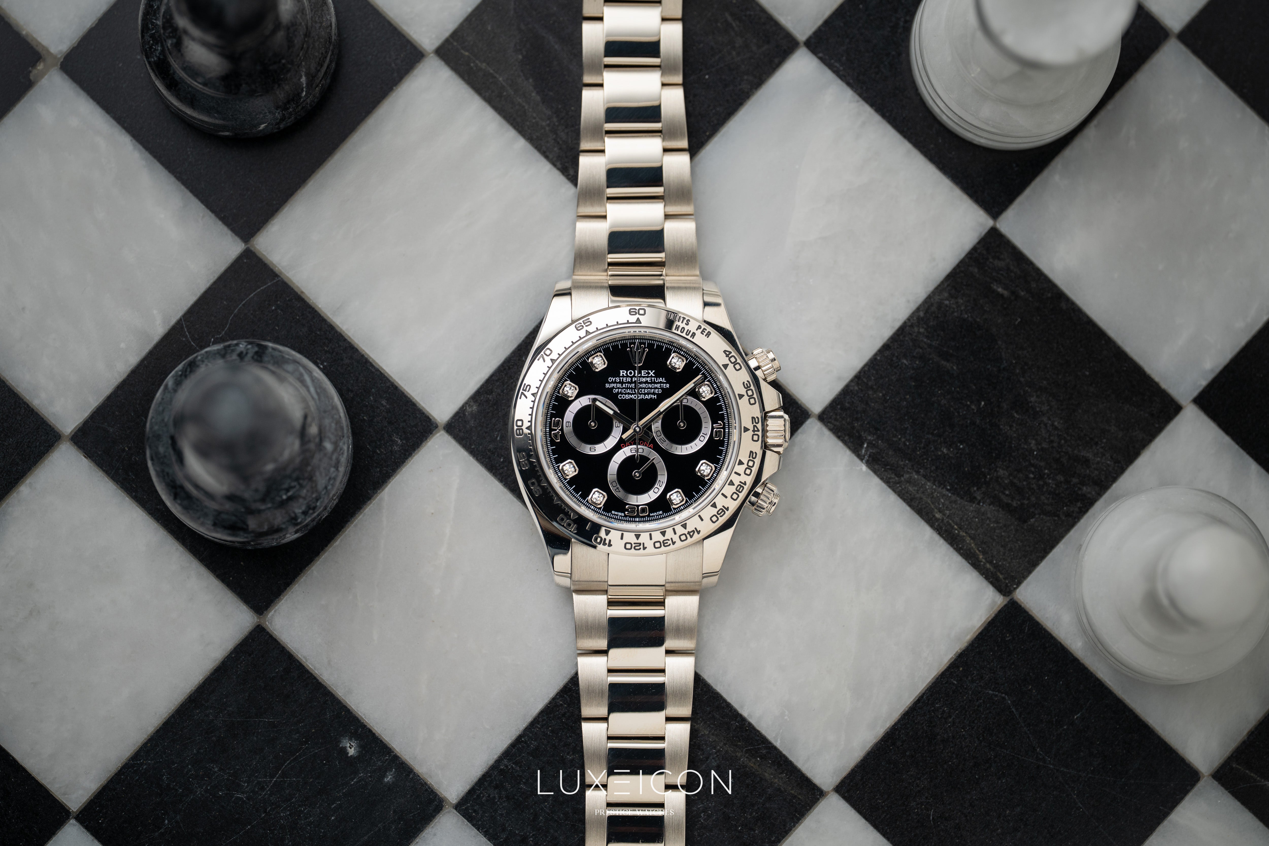 Rolex Daytona White Gold Diamond Black Dial Mens Watch 116509 2022