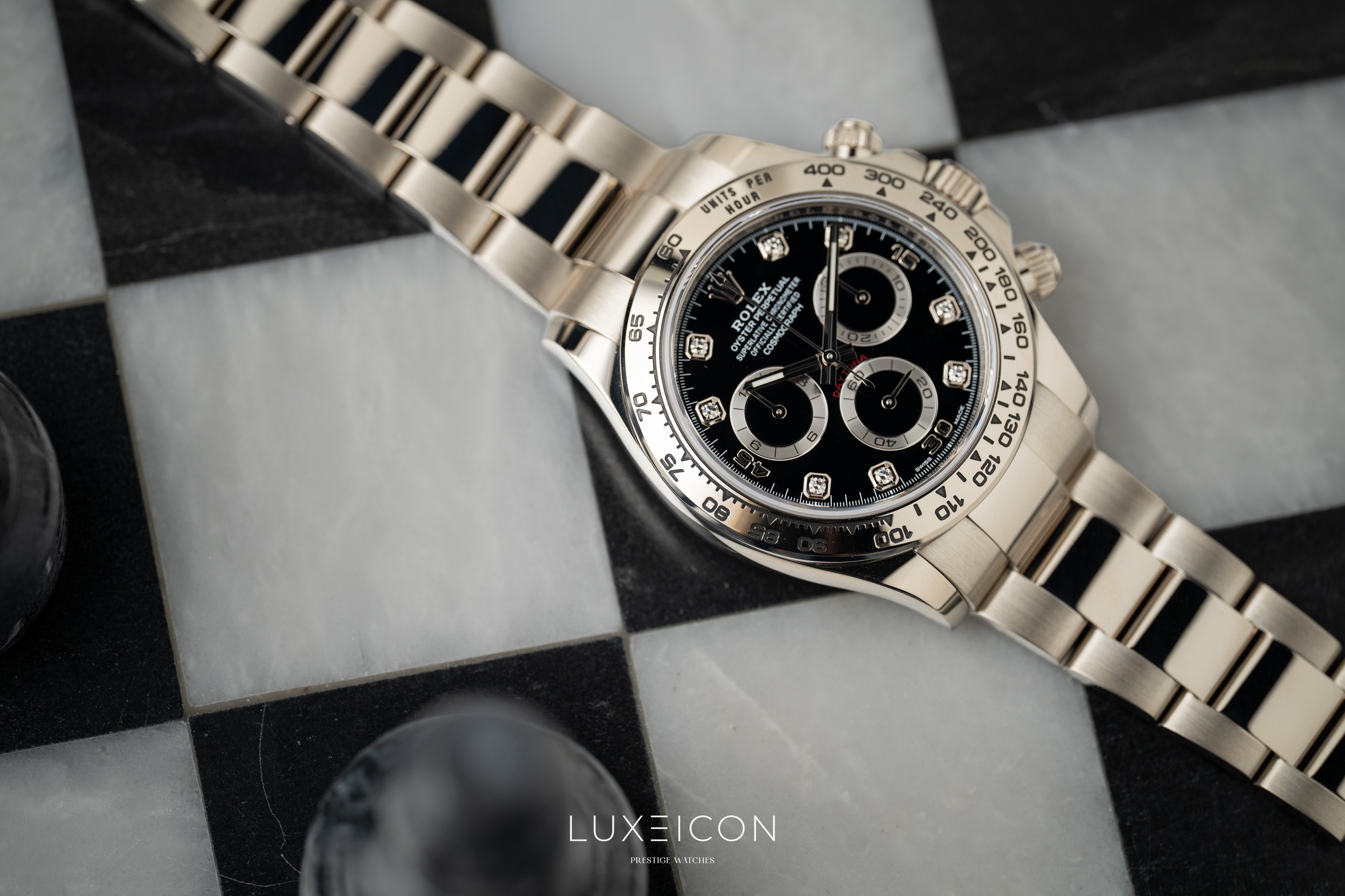 Rolex Daytona White Gold Diamond Black Dial Mens Watch 116509 2022