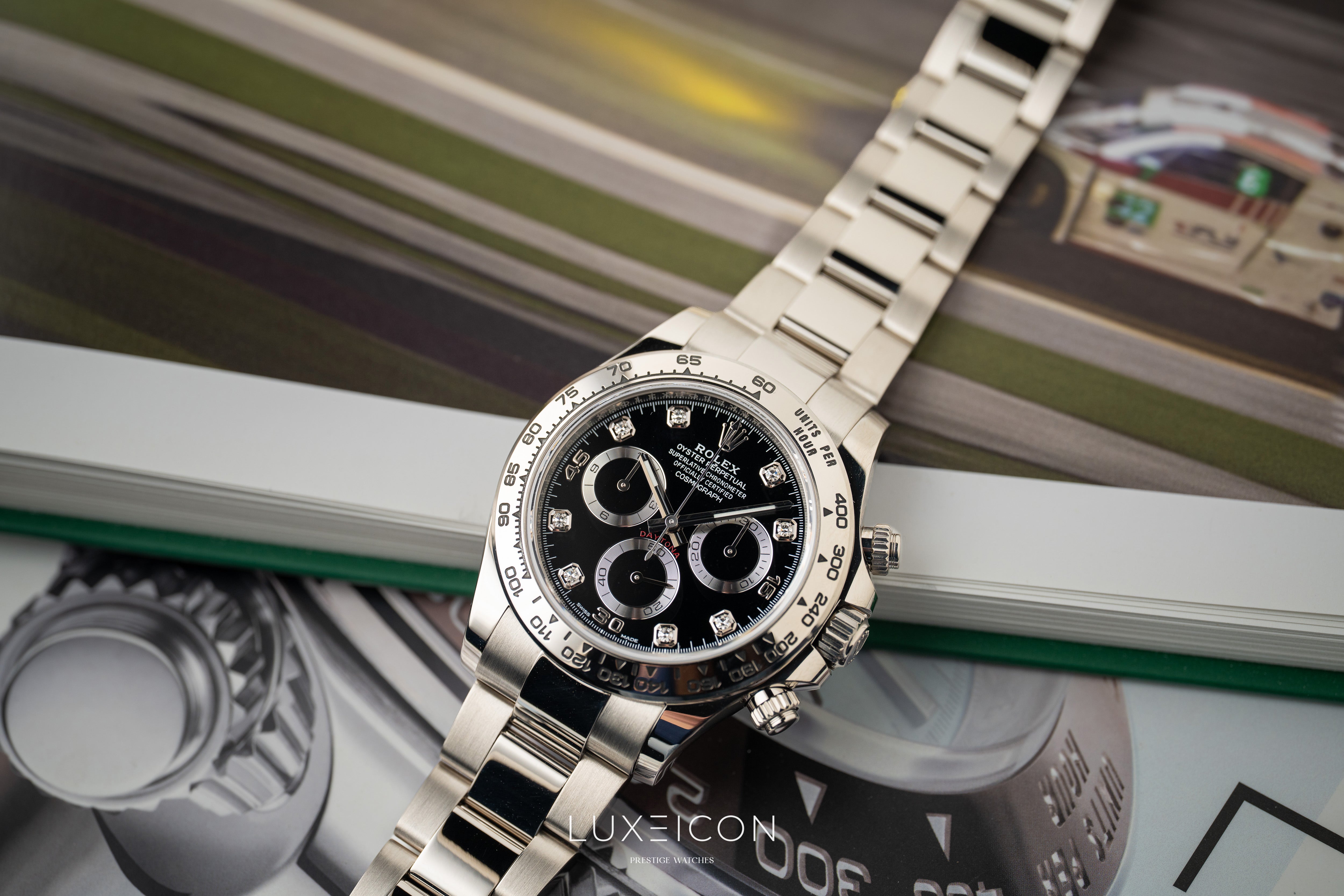Rolex Daytona White Gold Diamond Black Dial Mens Watch 116509 2022
