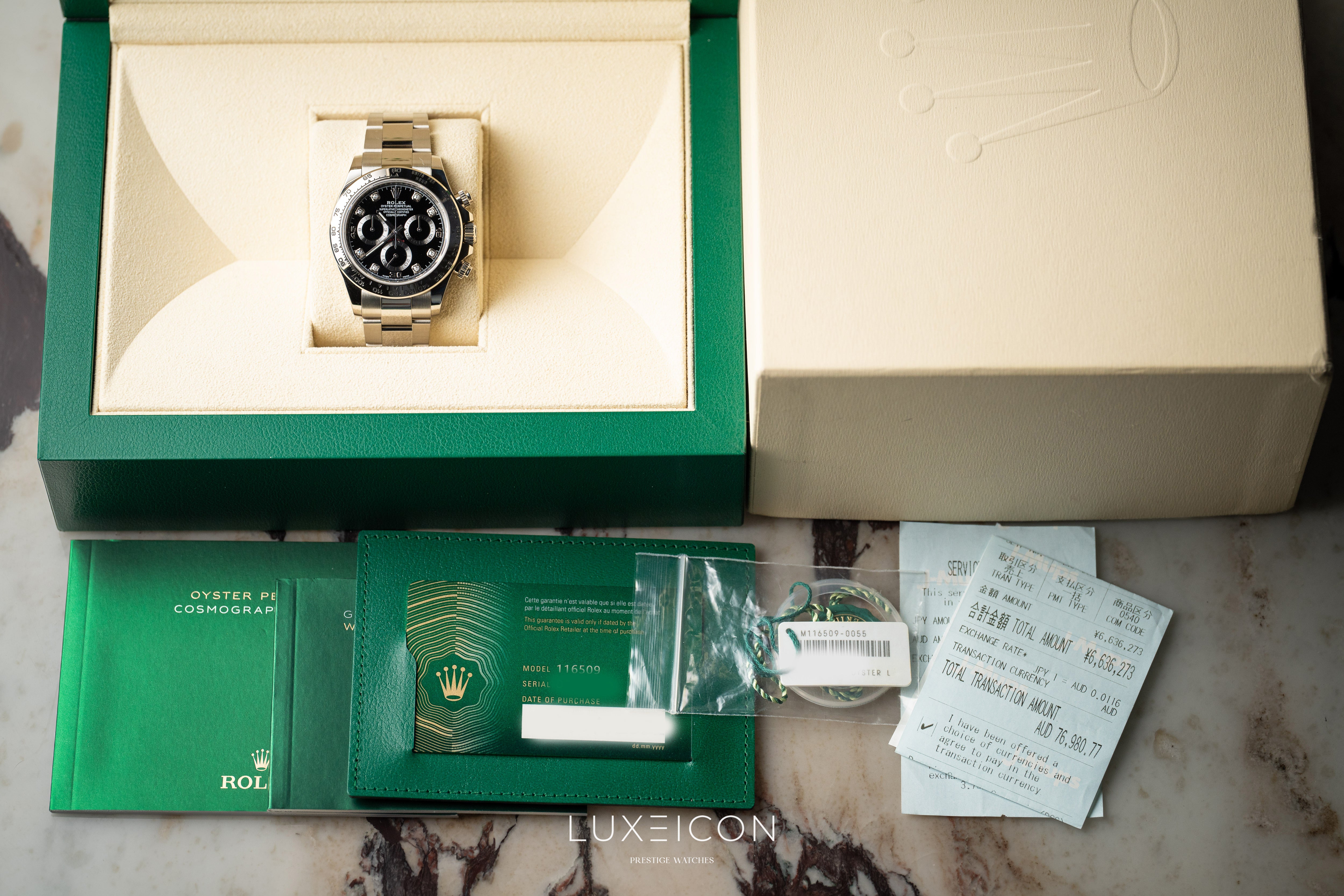Rolex Daytona White Gold Diamond Black Dial Mens Watch 116509 2022
