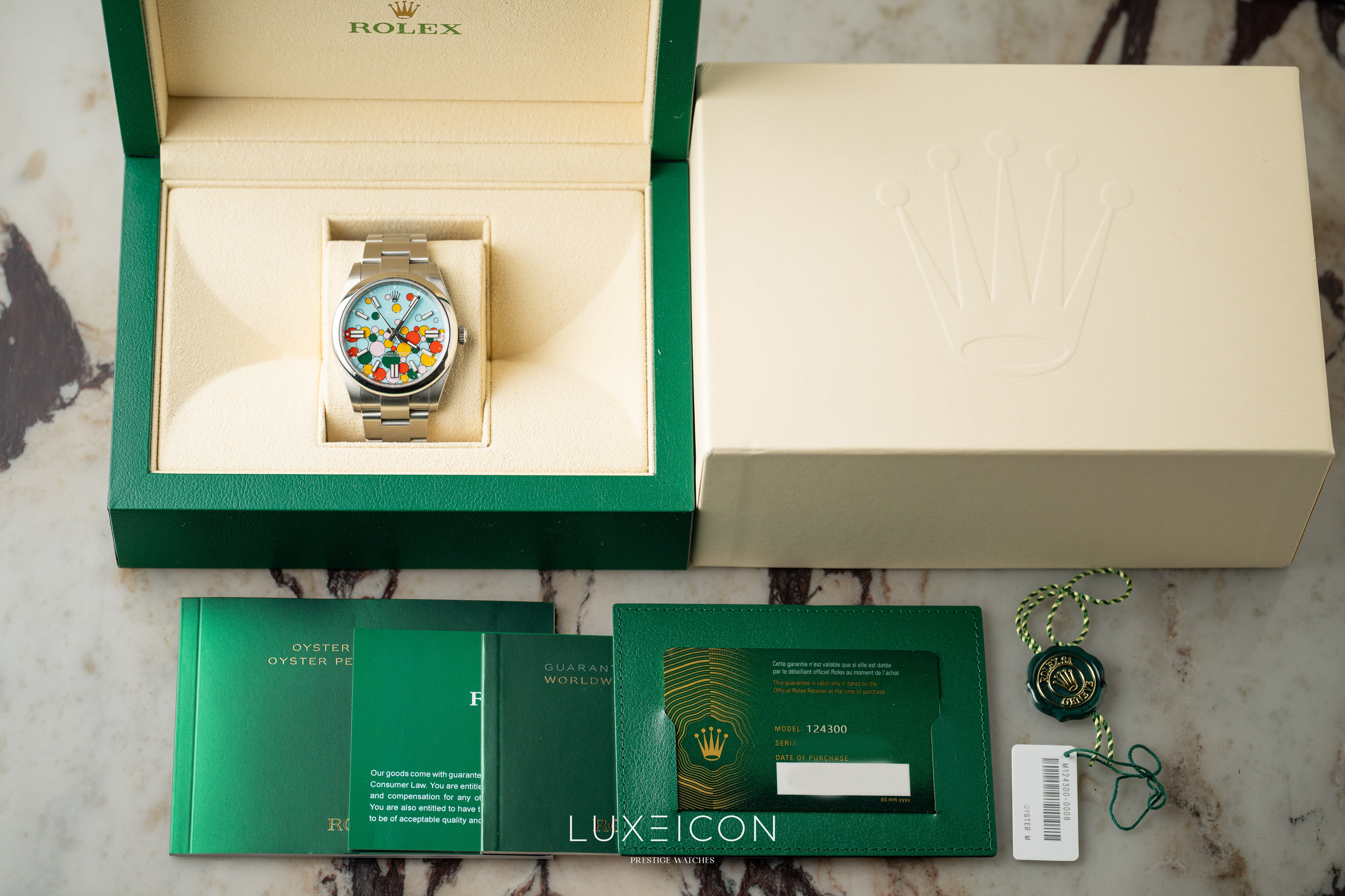 Rolex Oyster Perpetual 124300 41mm Celebration Dial Discontinued Smooth Bezel 2024