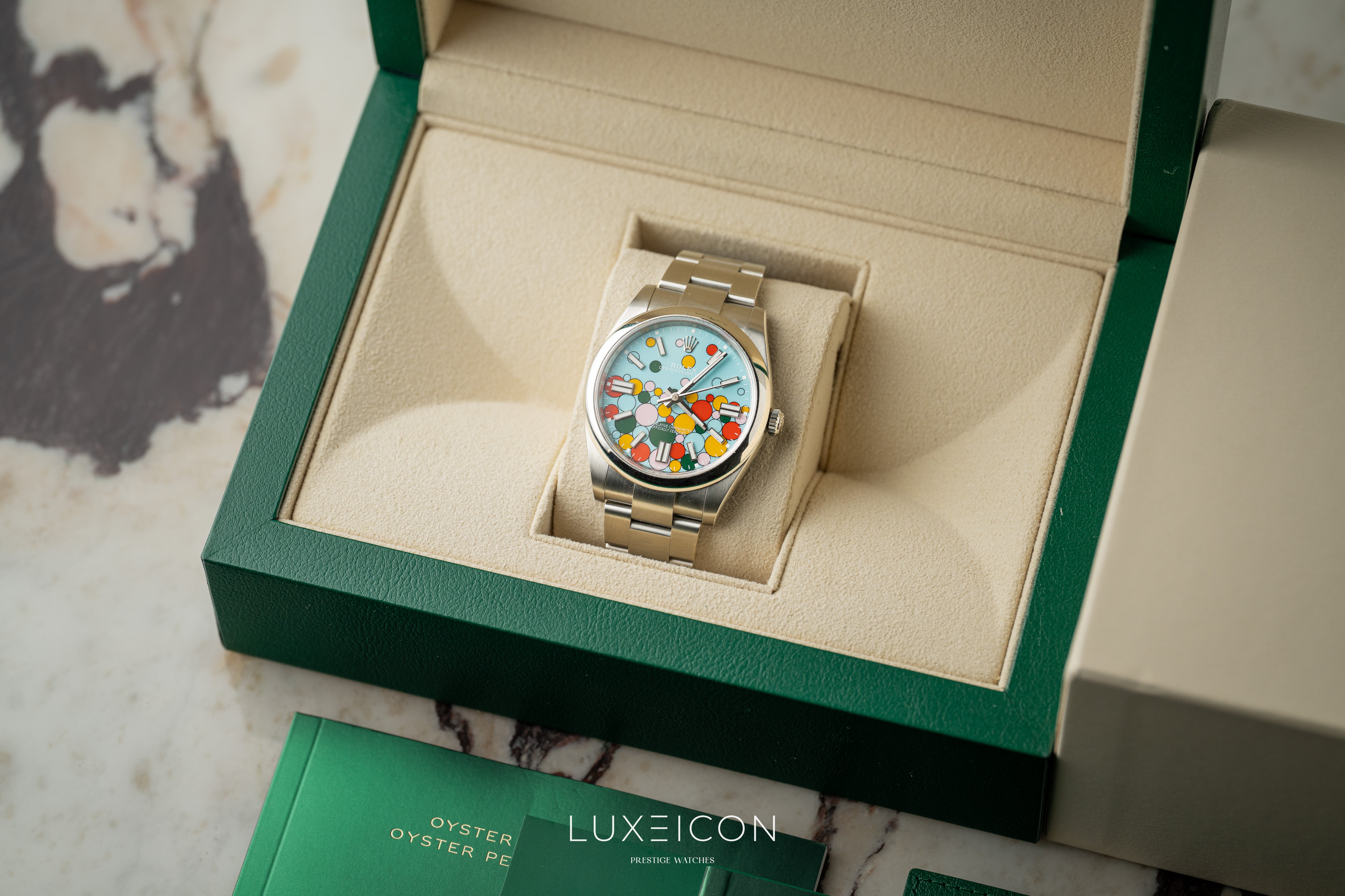 Rolex Oyster Perpetual 124300 41mm Celebration Dial Discontinued Smooth Bezel 2024