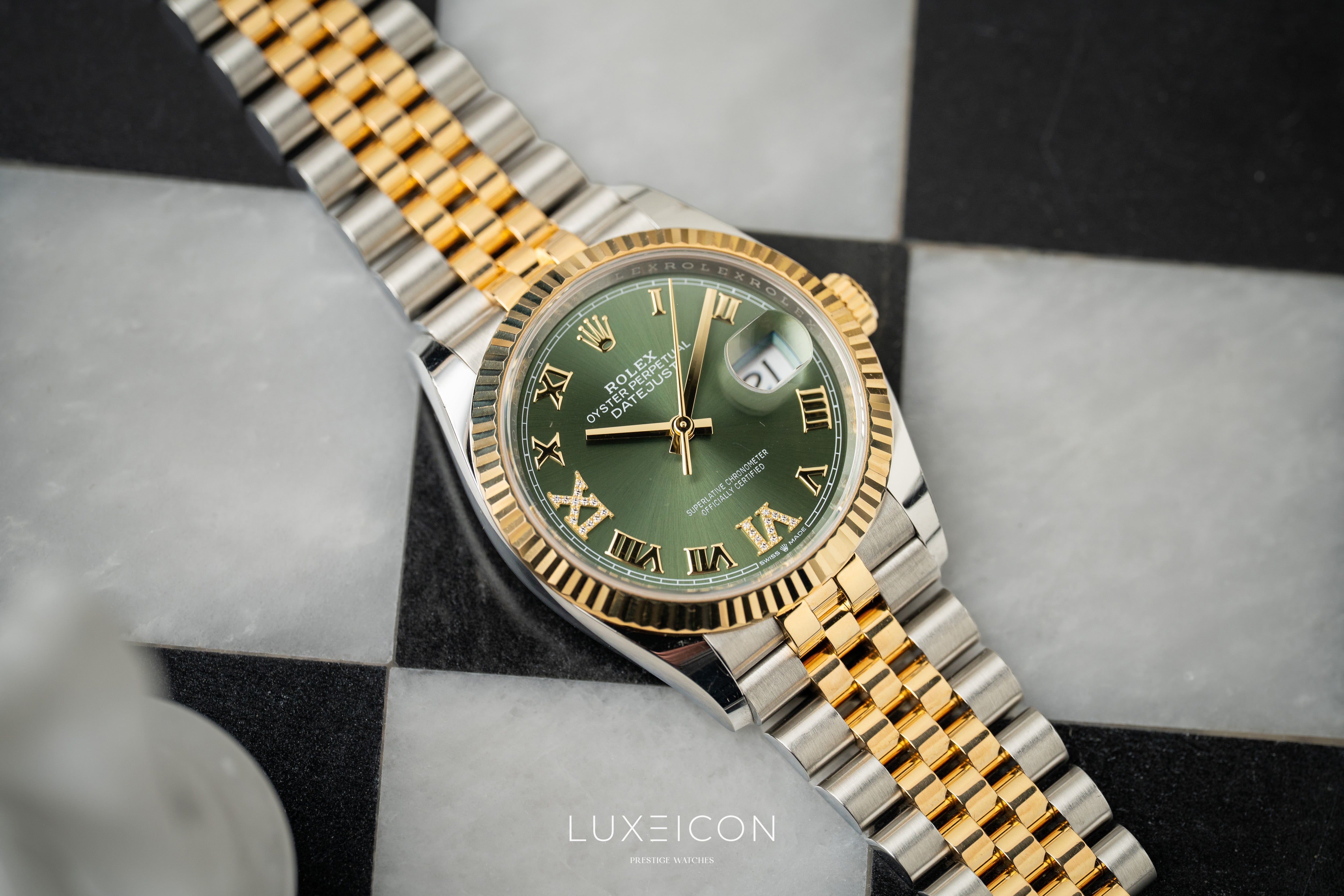 Rolex Datejust 36 VI/IX Diamond 126233 Olive Green Jubilee Bracelet 2022
