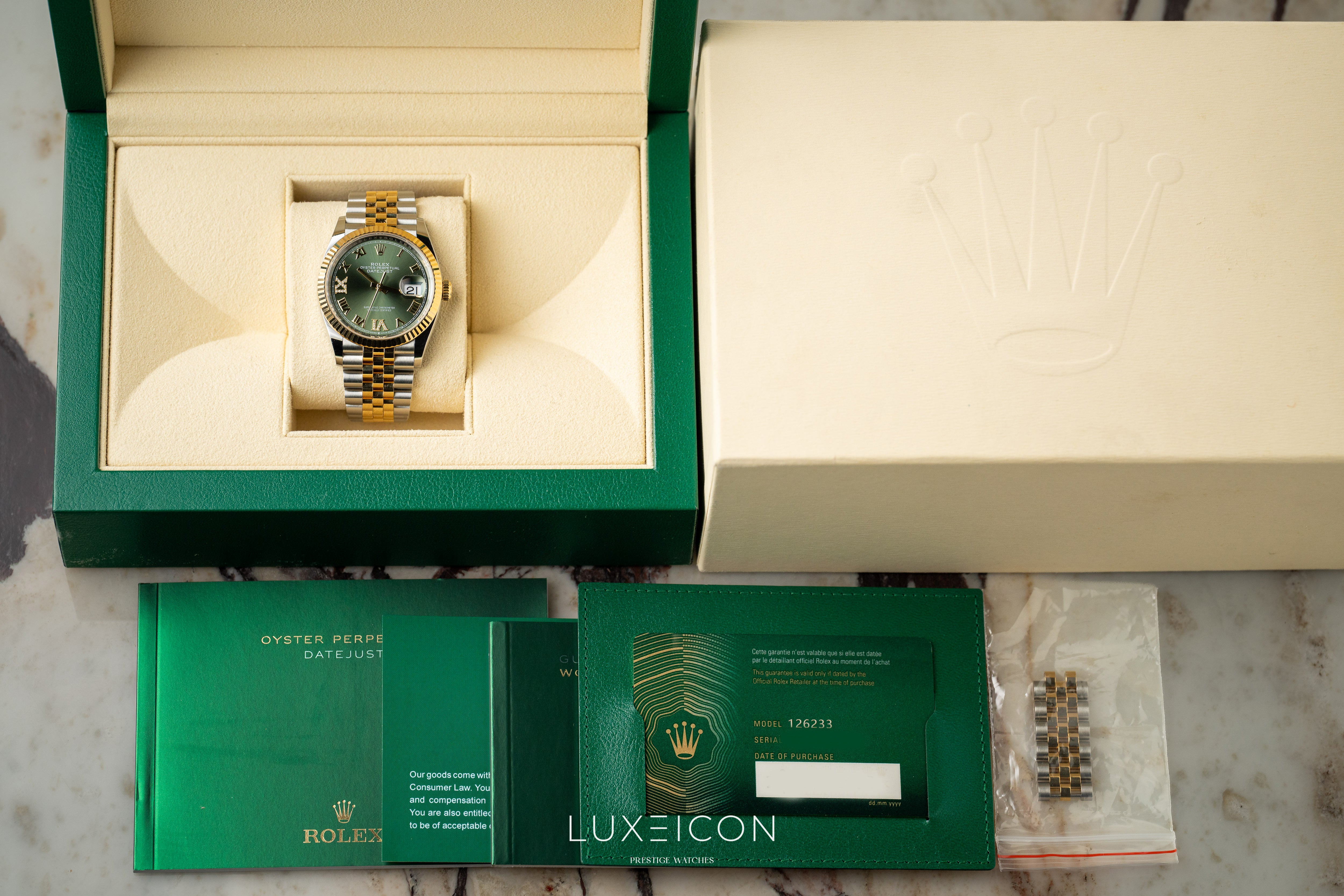 Rolex Datejust 36 VI/IX Diamond 126233 Olive Green Jubilee Bracelet 2022