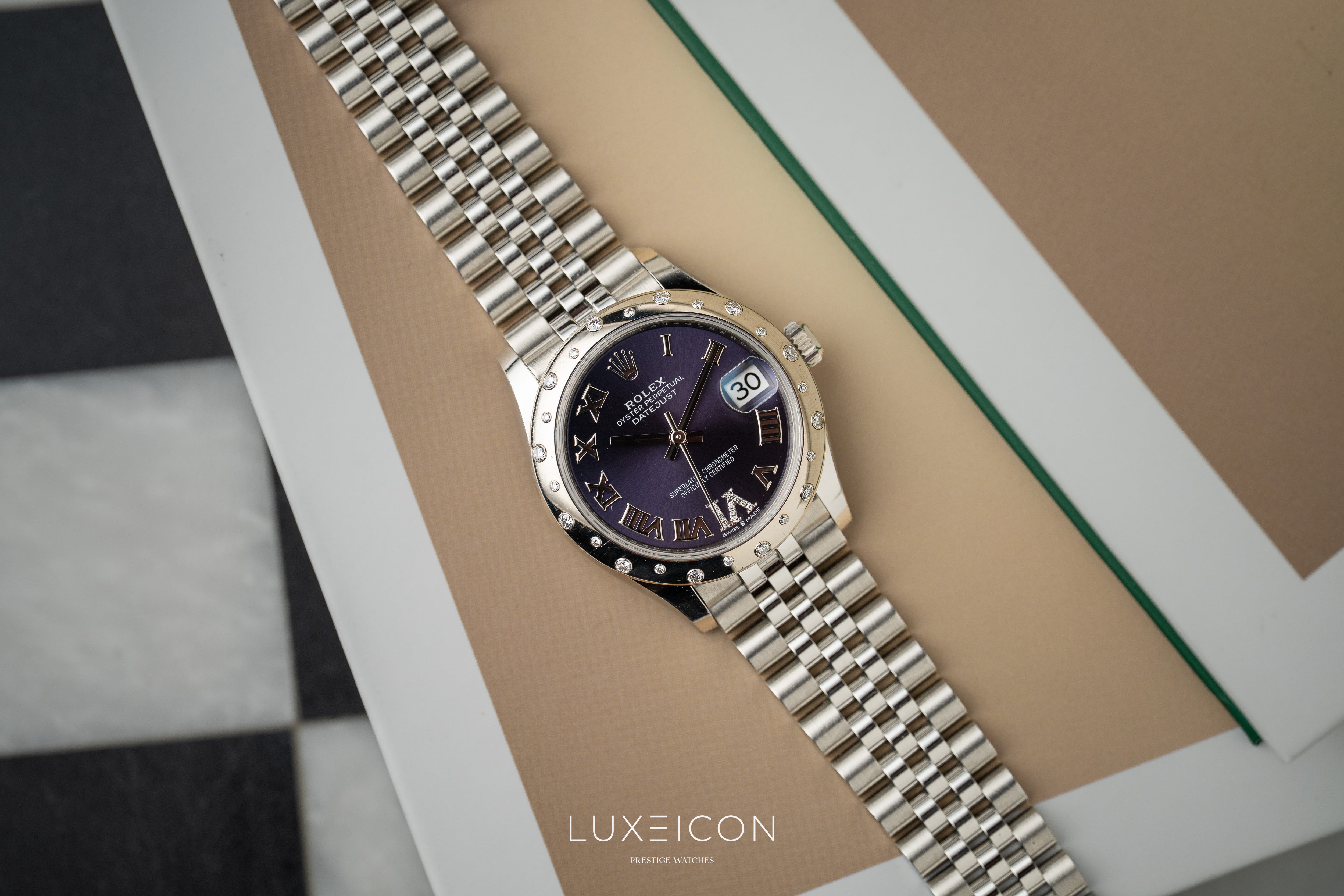Rolex Datejust 31 Purple Diamond VI Dial Diamond Bezel Jubilee Bracelet 278344RBR