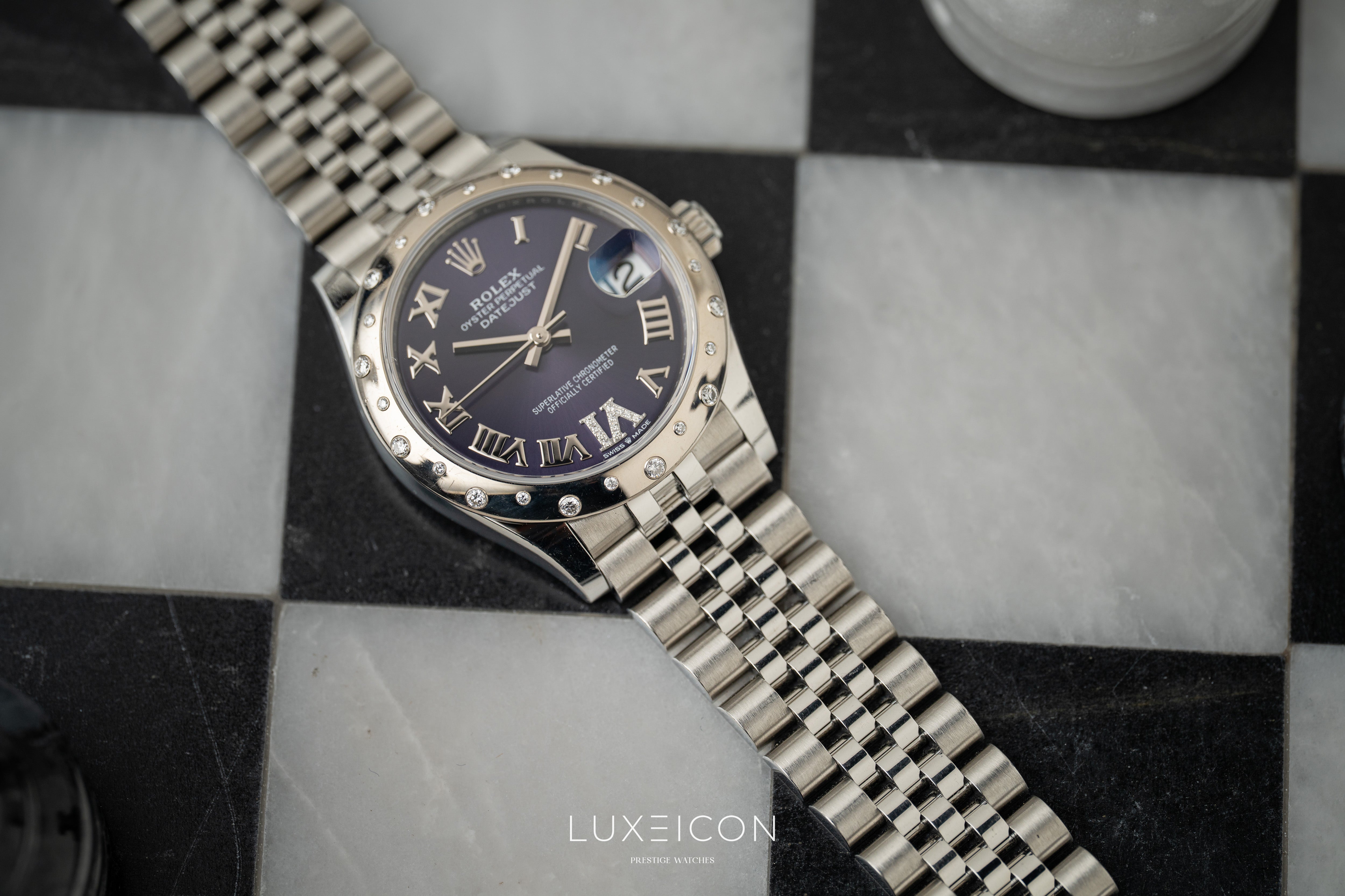 Rolex Datejust 31 Purple Diamond VI Dial Diamond Bezel Jubilee Bracelet 278344RBR