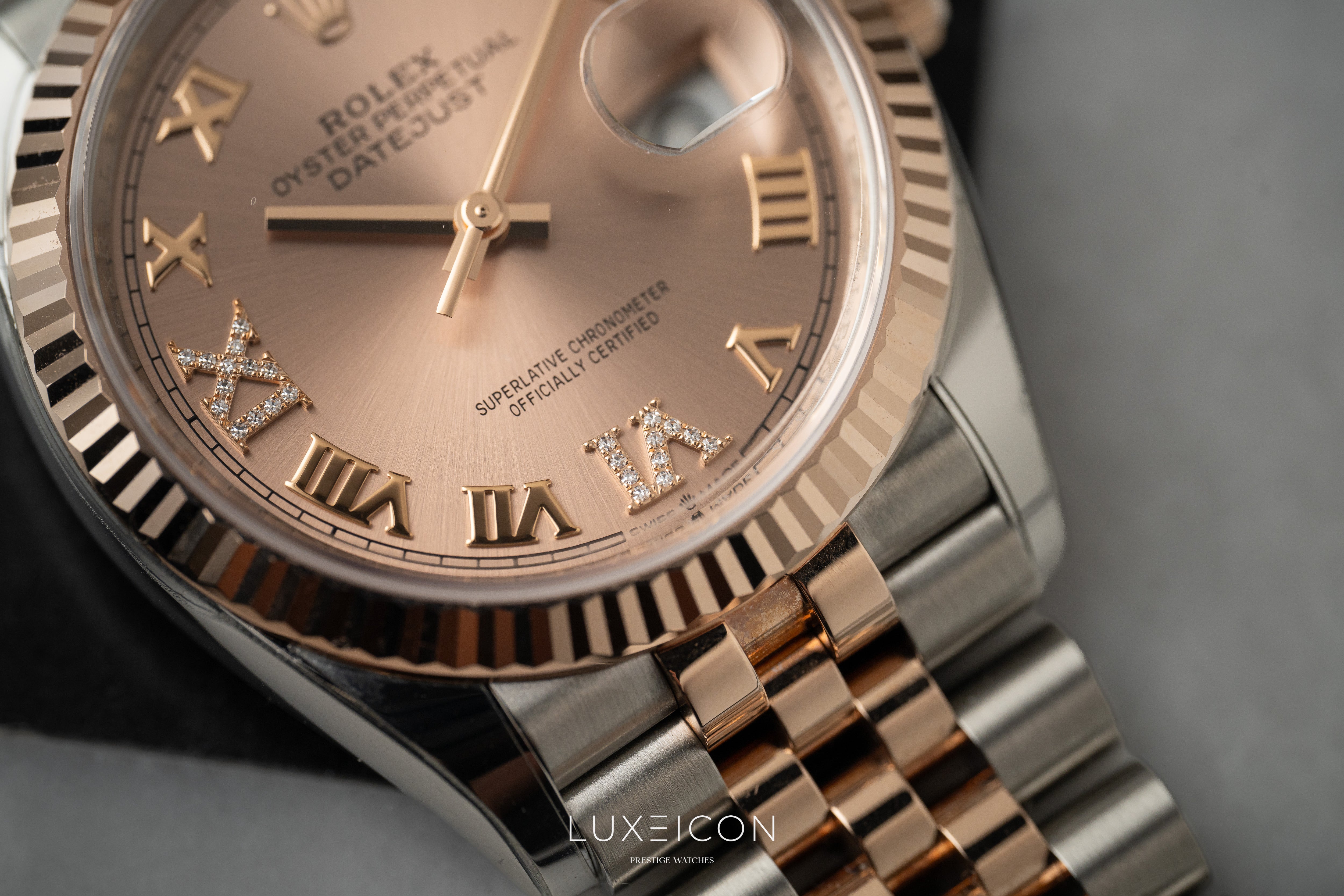 Rolex Datejust 36mm Everose Pink Rosé Roman Diamond VI &amp; IX Dial Jubilee 2024
