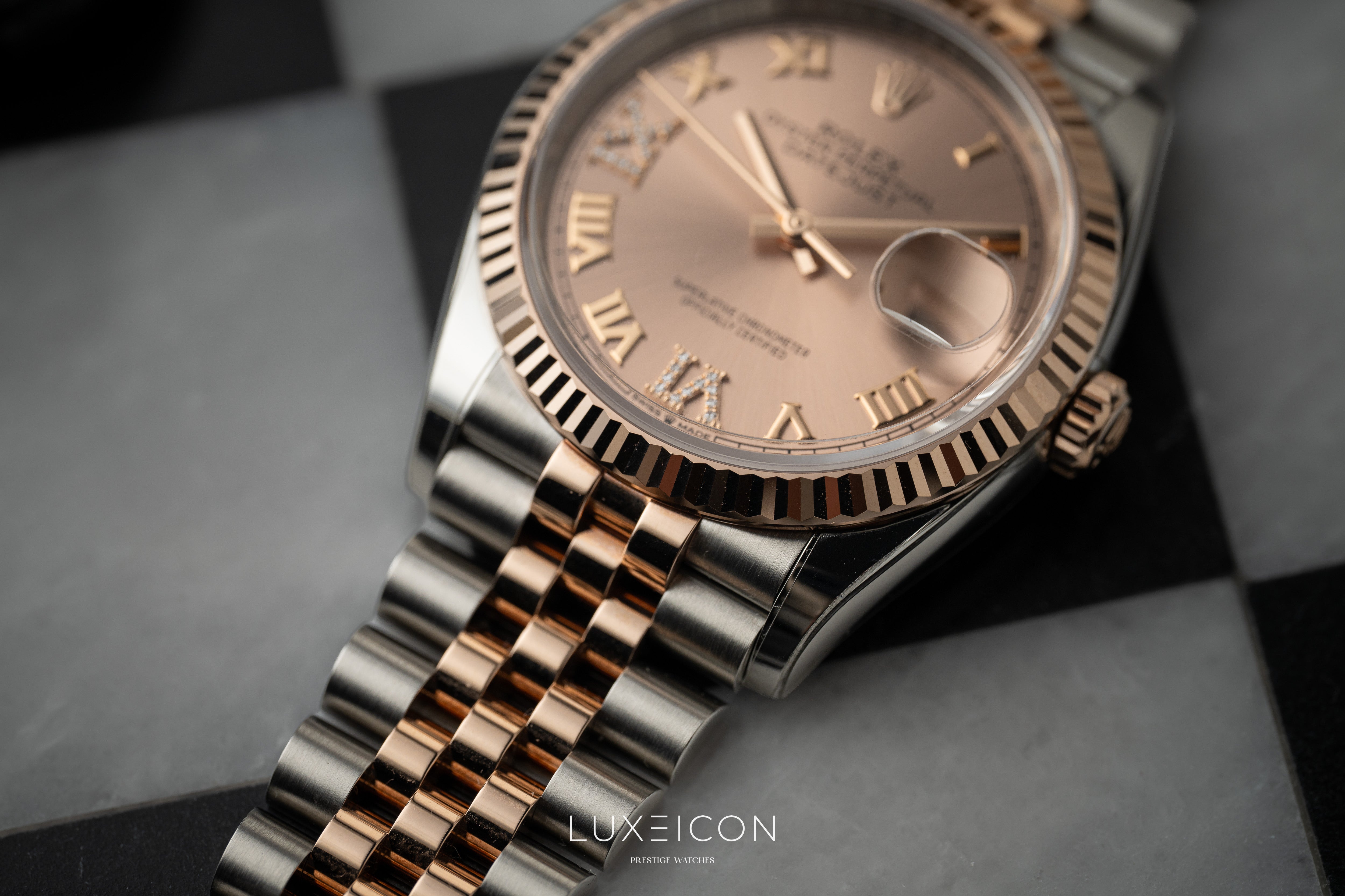 Rolex Datejust 36mm Everose Pink Rosé Roman Diamond VI &amp; IX Dial Jubilee 2024