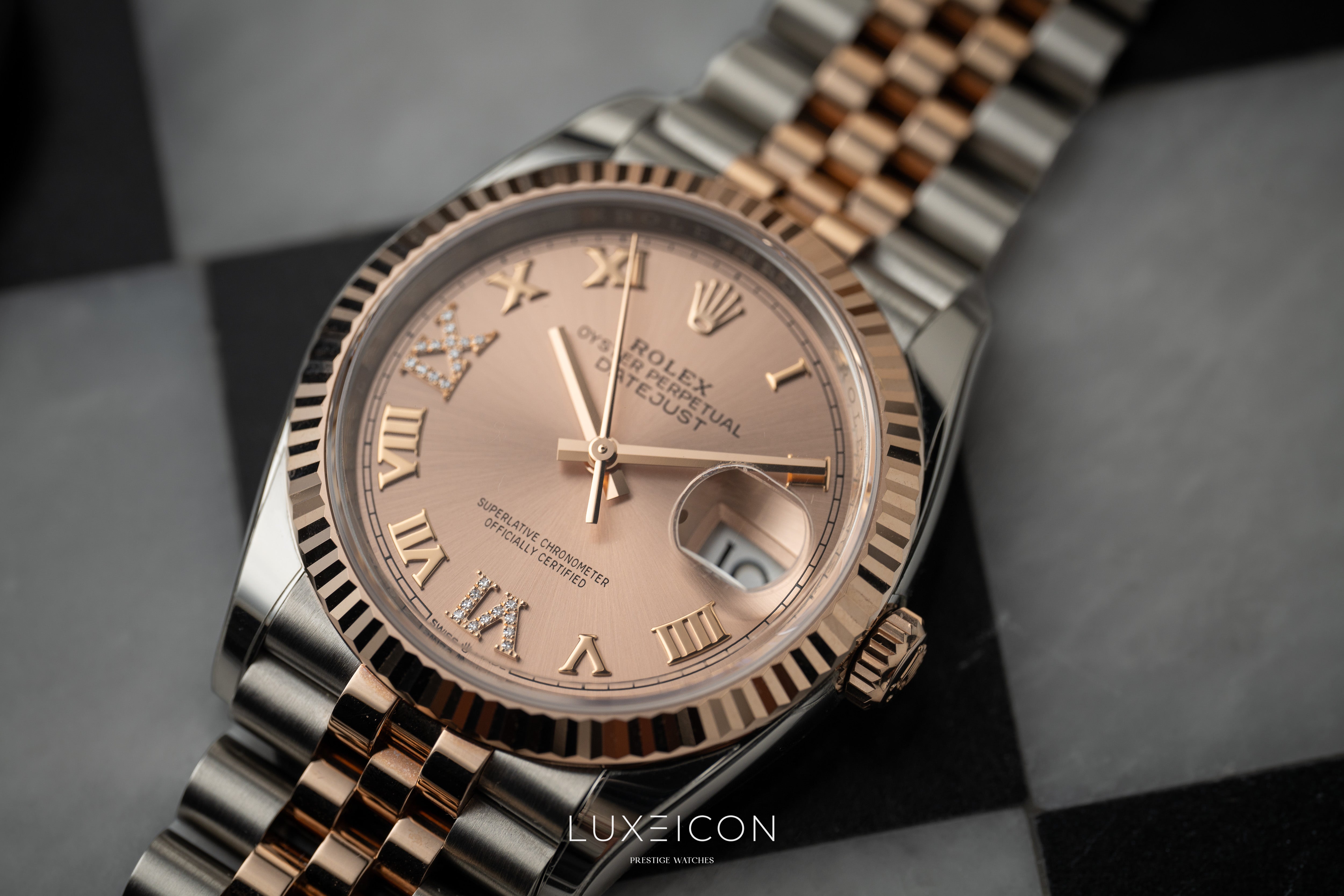 Rolex Datejust 36mm Everose Pink Rosé Roman Diamond VI &amp; IX Dial Jubilee 2024
