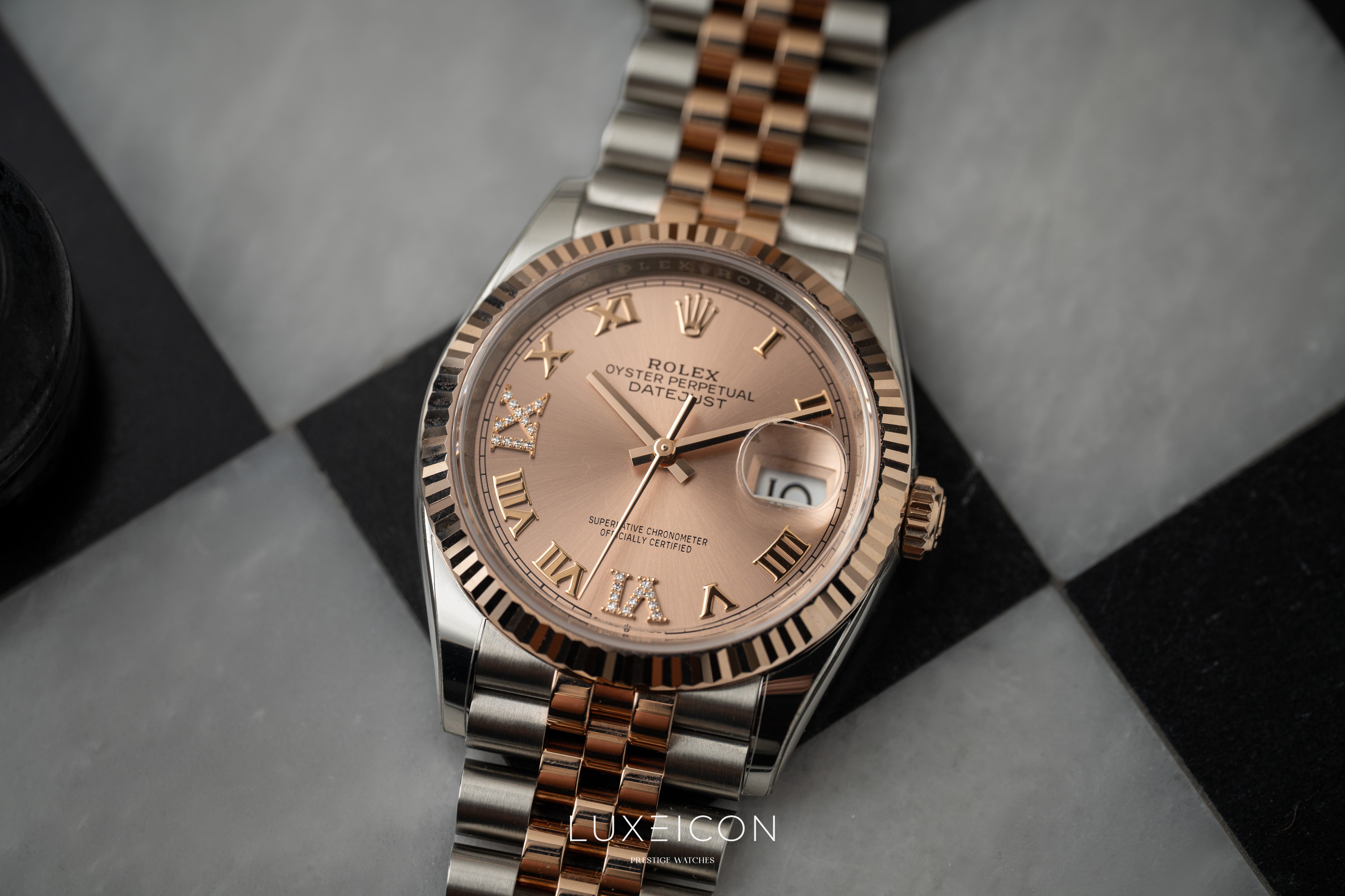Rolex Datejust 36mm Everose Pink Rosé Roman Diamond VI &amp; IX Dial Jubilee 2024