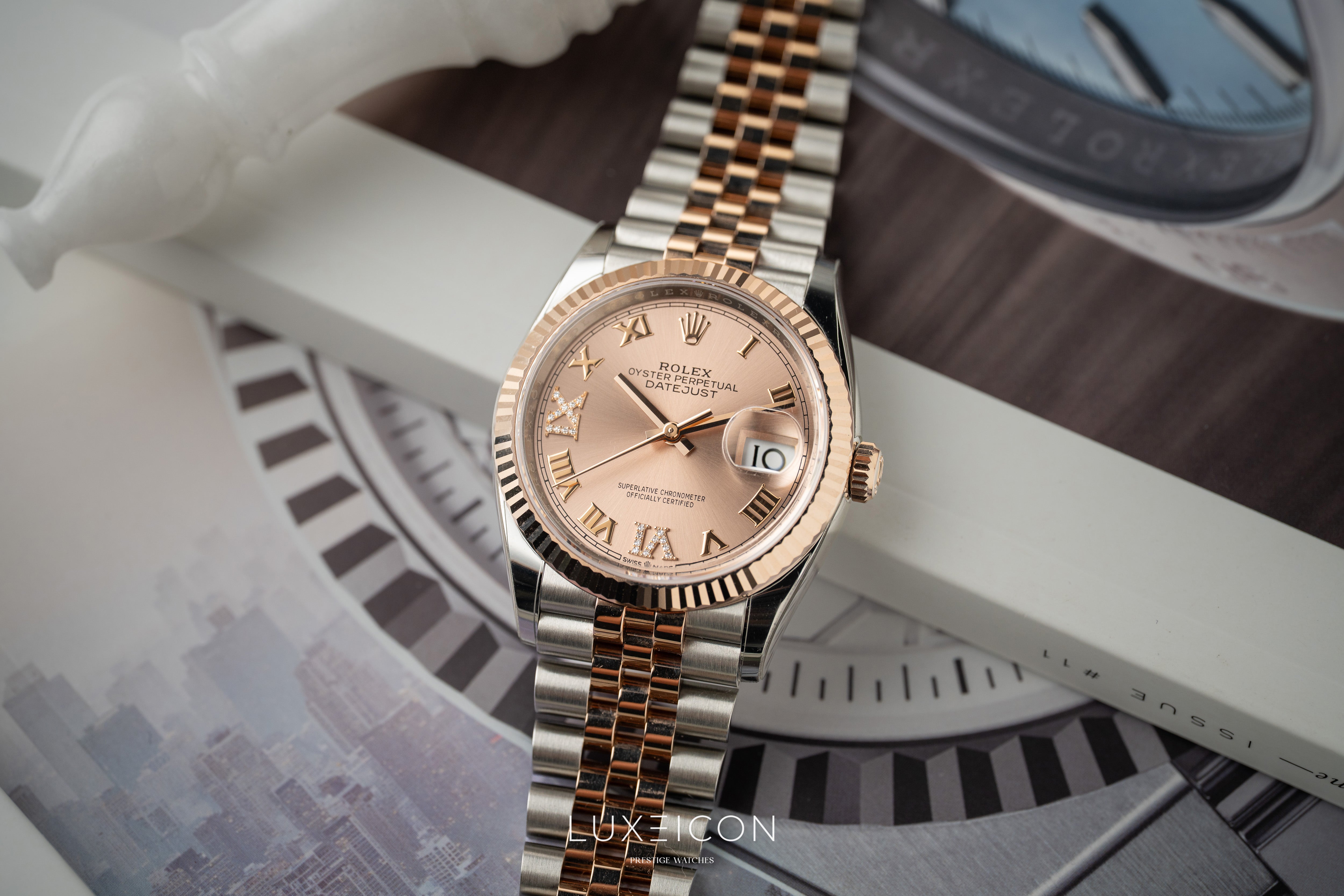 Rolex Datejust 36mm Everose Pink Rosé Roman Diamond VI &amp; IX Dial Jubilee 2024
