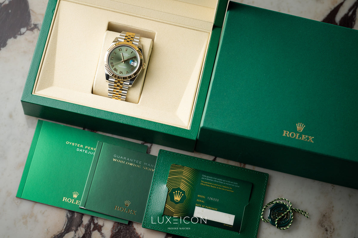 Rolex Datejust 41mm Steel & Yellow Gold Olive Green Roman Dial Fluted Jubilee 126333