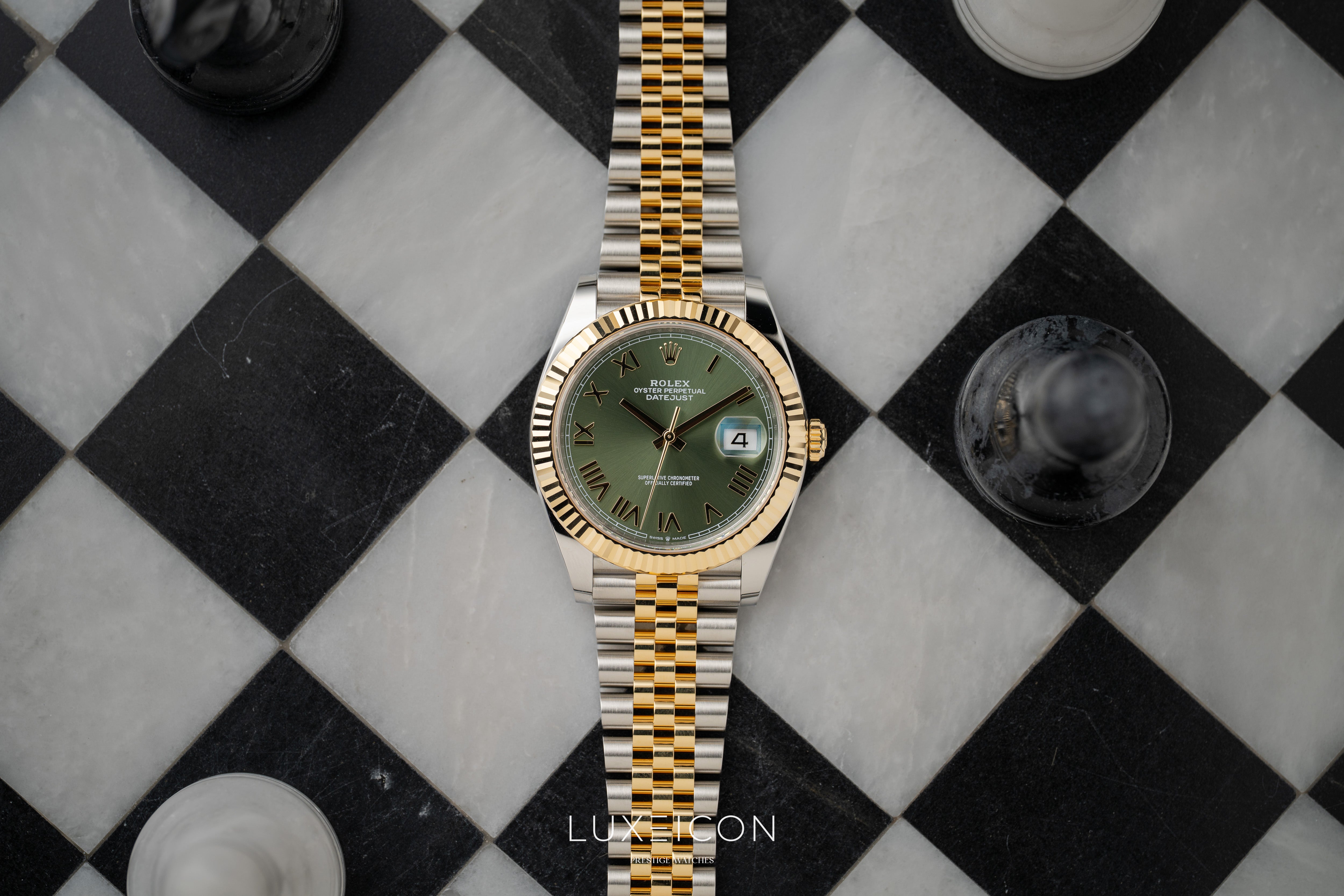 Rolex Datejust 41mm Steel & Yellow Gold Olive Green Roman Dial Fluted Jubilee 126333