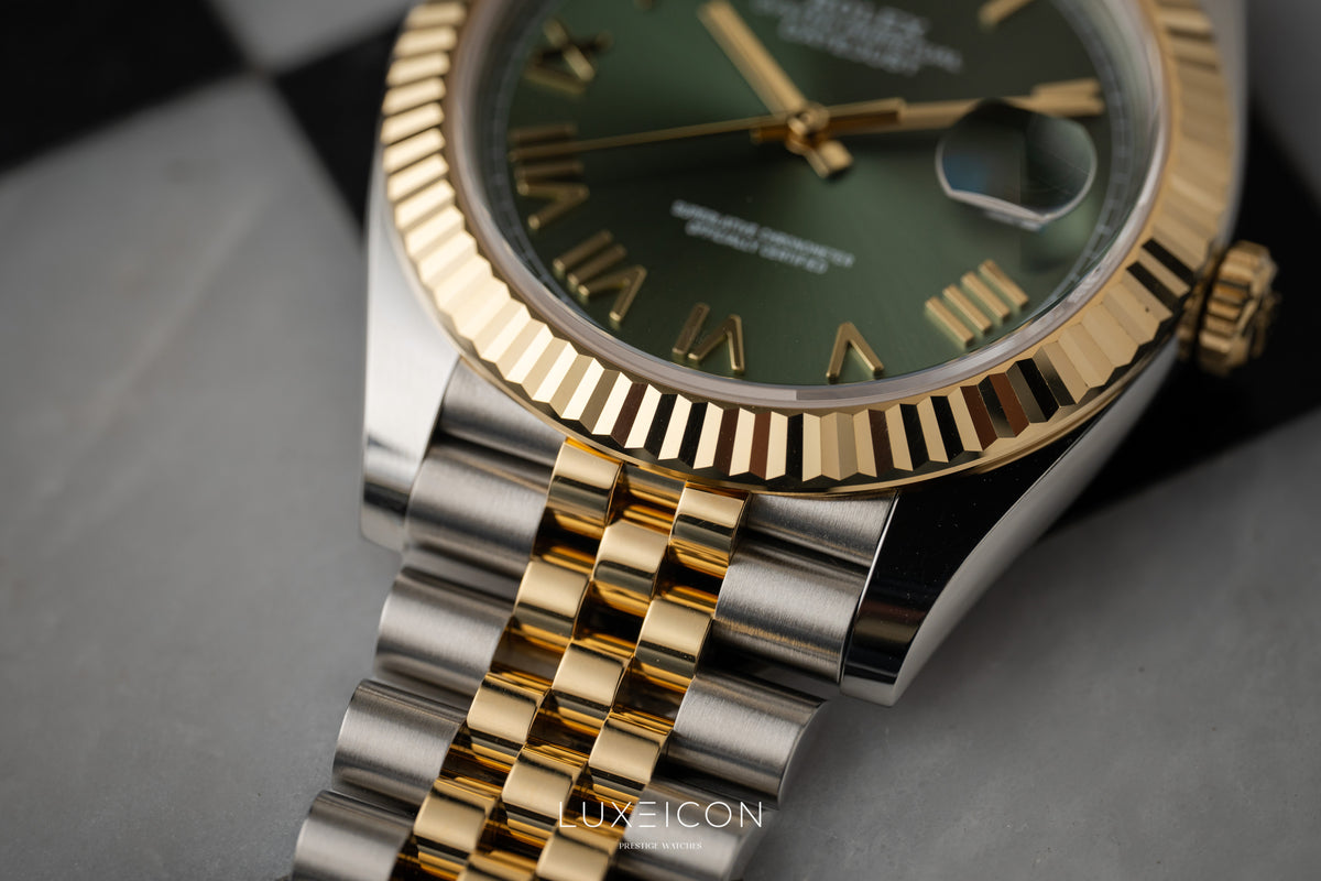 Rolex Datejust 41mm Steel & Yellow Gold Olive Green Roman Dial Fluted Jubilee 126333