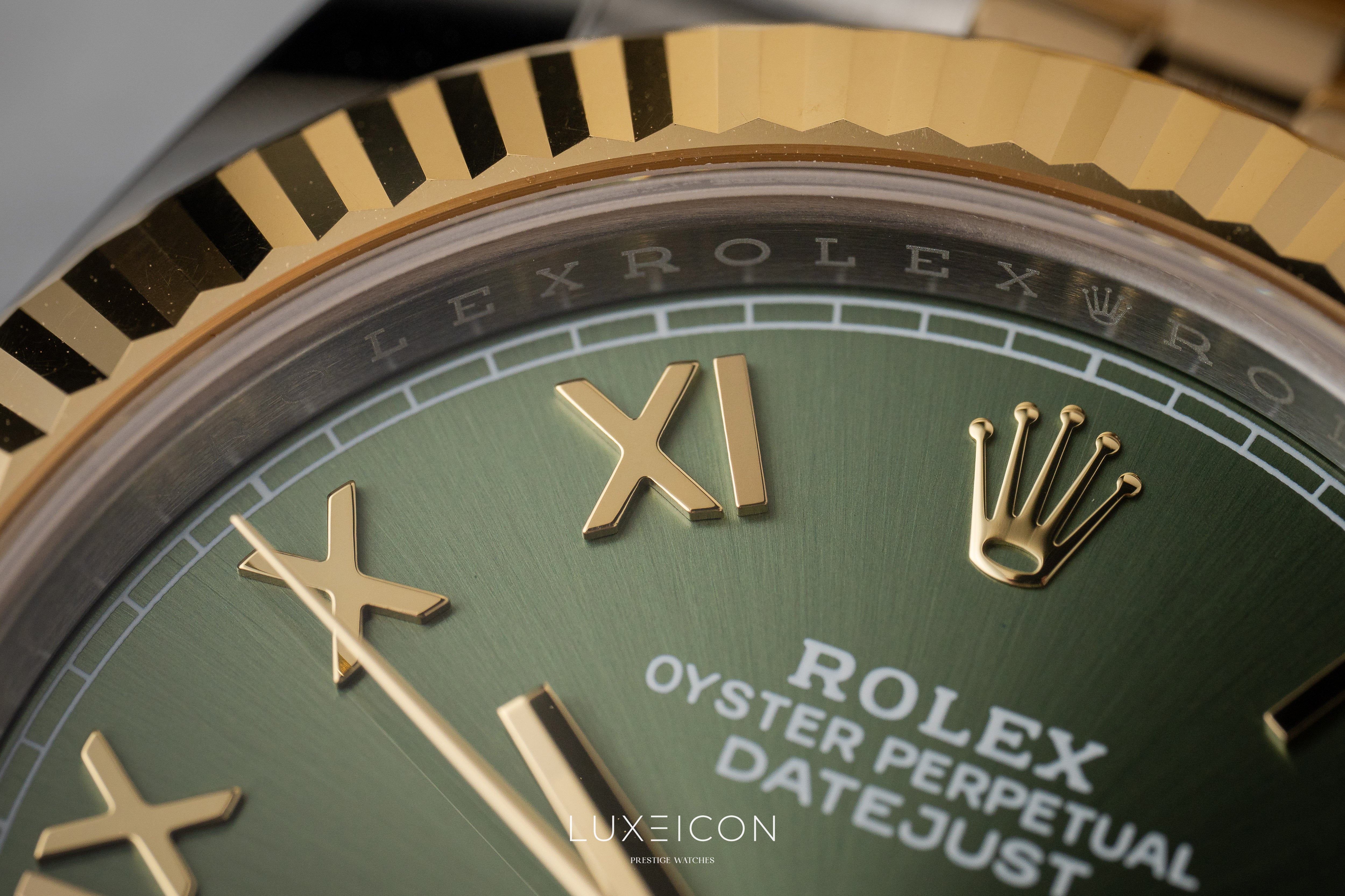 Rolex Datejust 41mm Steel & Yellow Gold Olive Green Roman Dial Fluted Jubilee 126333