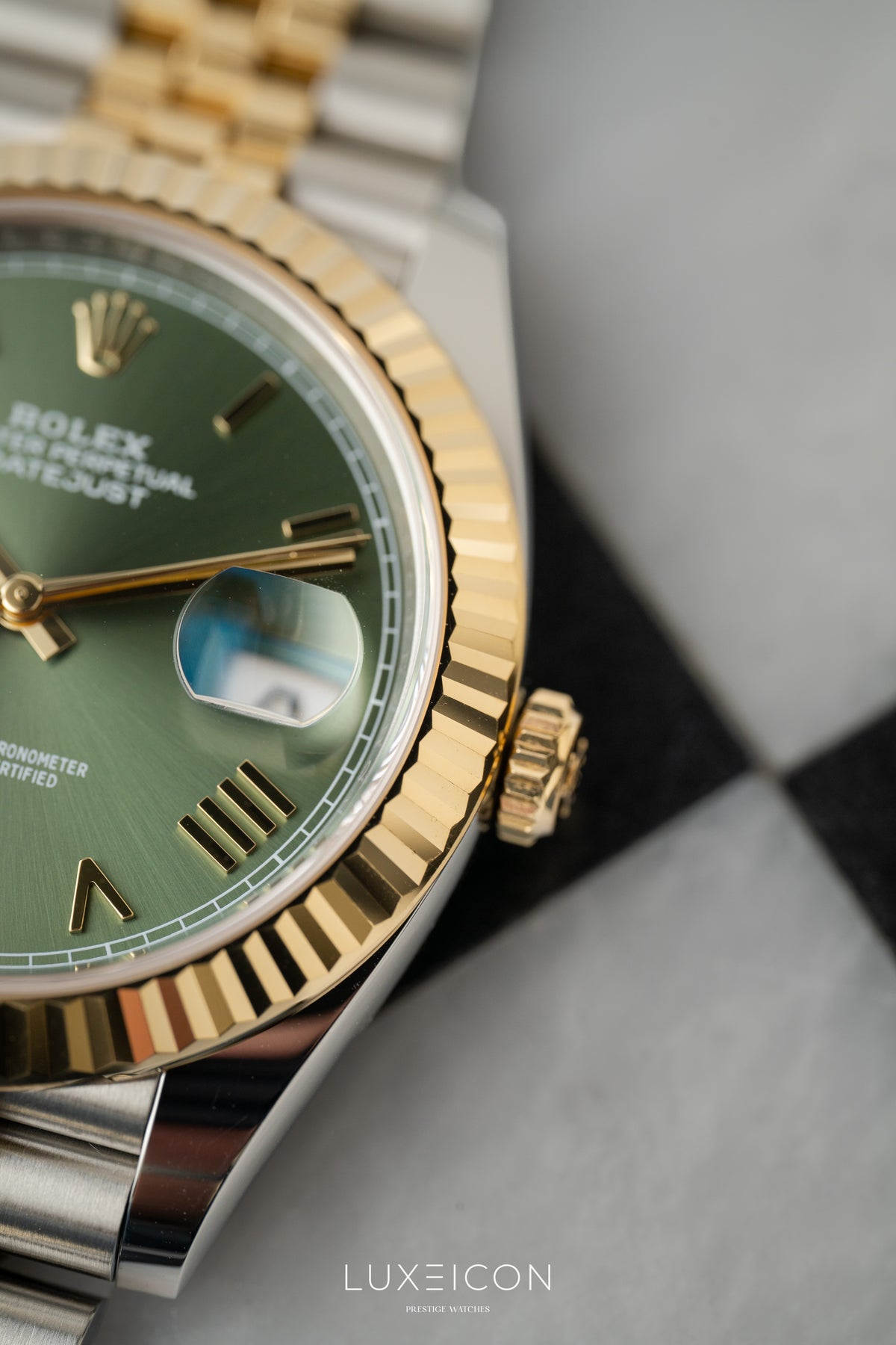 Rolex Datejust 41mm Steel & Yellow Gold Olive Green Roman Dial Fluted Jubilee 126333