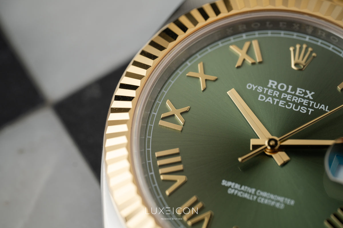 Rolex Datejust 41mm Steel & Yellow Gold Olive Green Roman Dial Fluted Jubilee 126333