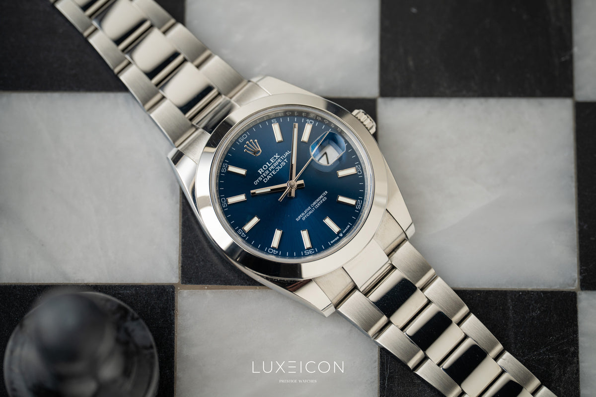 Rolex Datejust 41 Steel Bright Blue Dial Smooth Bezel on Oyster 126300 2023