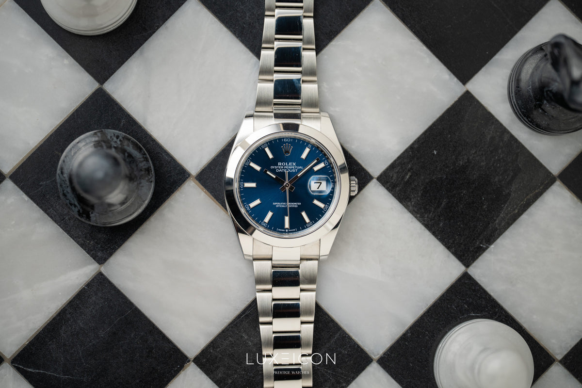 Rolex Datejust 41 Steel Bright Blue Dial Smooth Bezel on Oyster 126300 2023