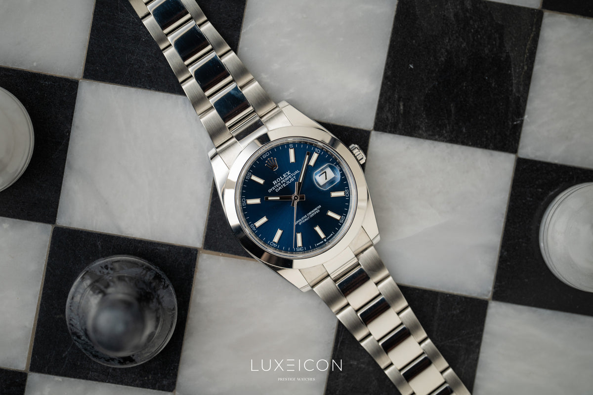 Rolex Datejust 41 Steel Bright Blue Dial Smooth Bezel on Oyster 126300 2023