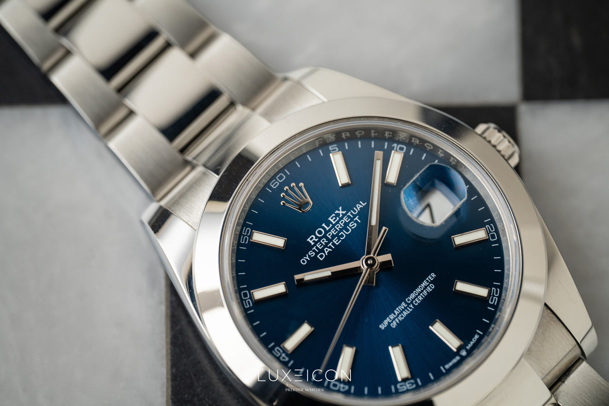 Rolex Datejust 41 Steel Bright Blue Dial Smooth Bezel on Oyster 126300 2023