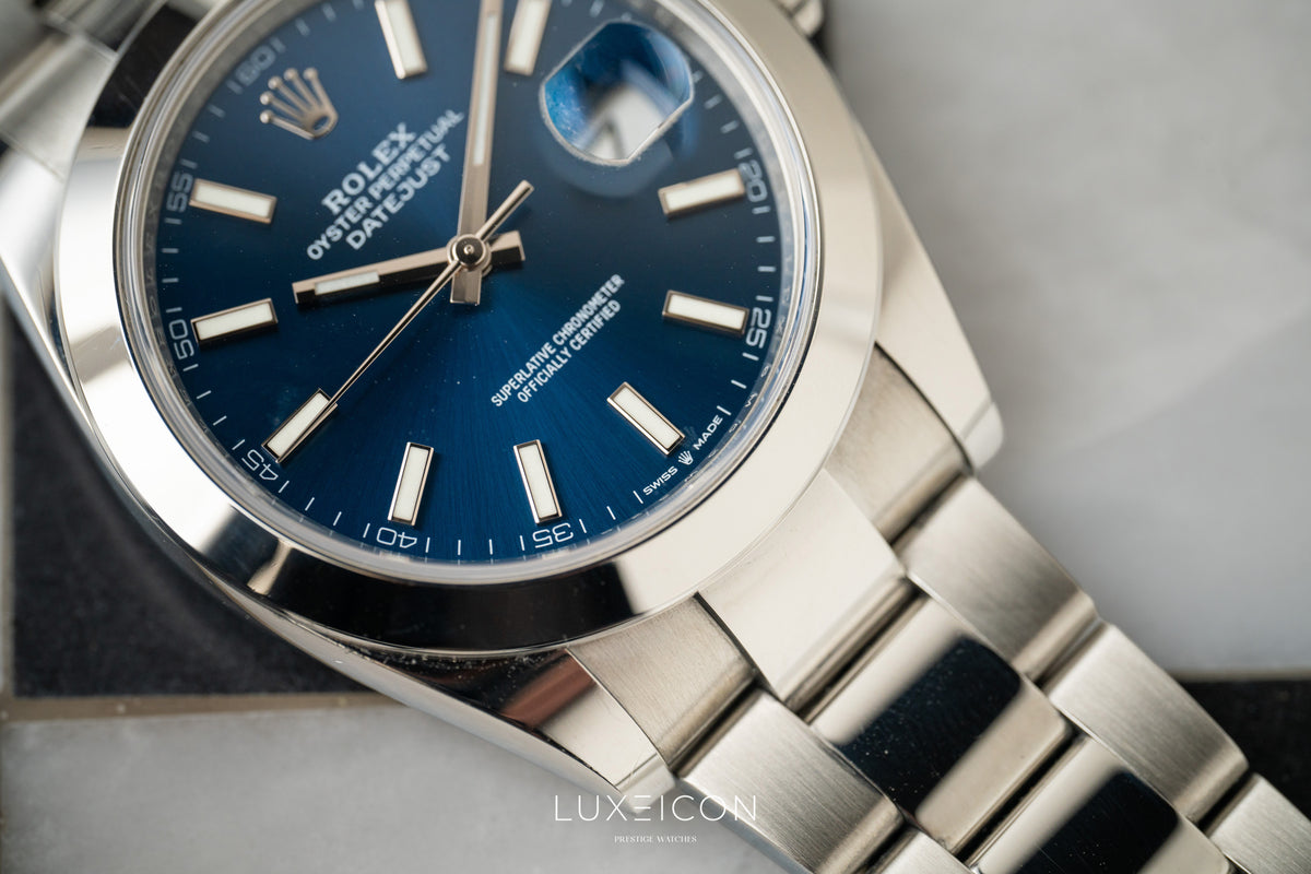Rolex Datejust 41 Steel Bright Blue Dial Smooth Bezel on Oyster 126300 2023