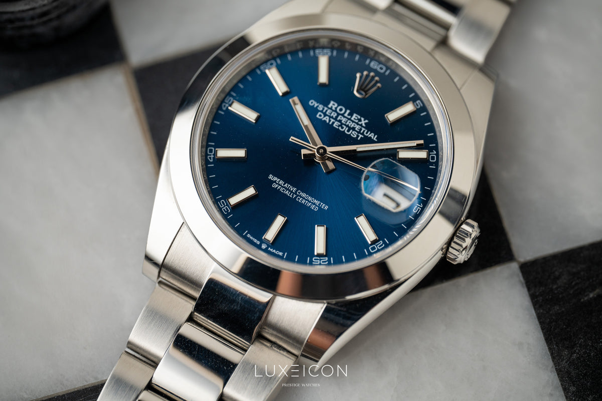 Rolex Datejust 41 Steel Bright Blue Dial Smooth Bezel on Oyster 126300 2023