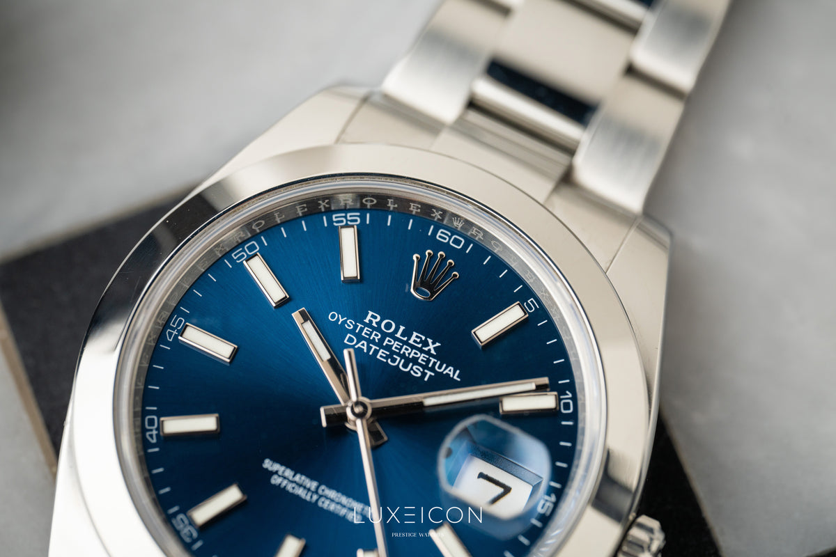 Rolex Datejust 41 Steel Bright Blue Dial Smooth Bezel on Oyster 126300 2023