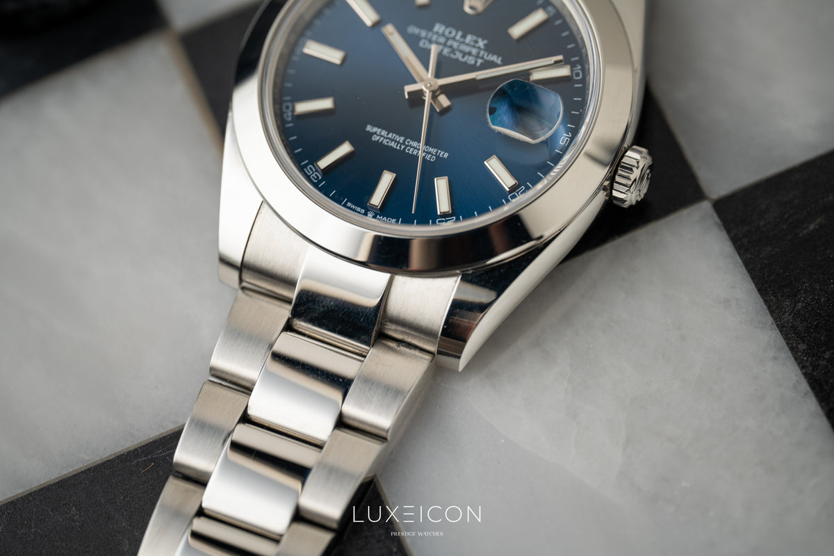 Rolex Datejust 41 Steel Bright Blue Dial Smooth Bezel on Oyster 126300 2023