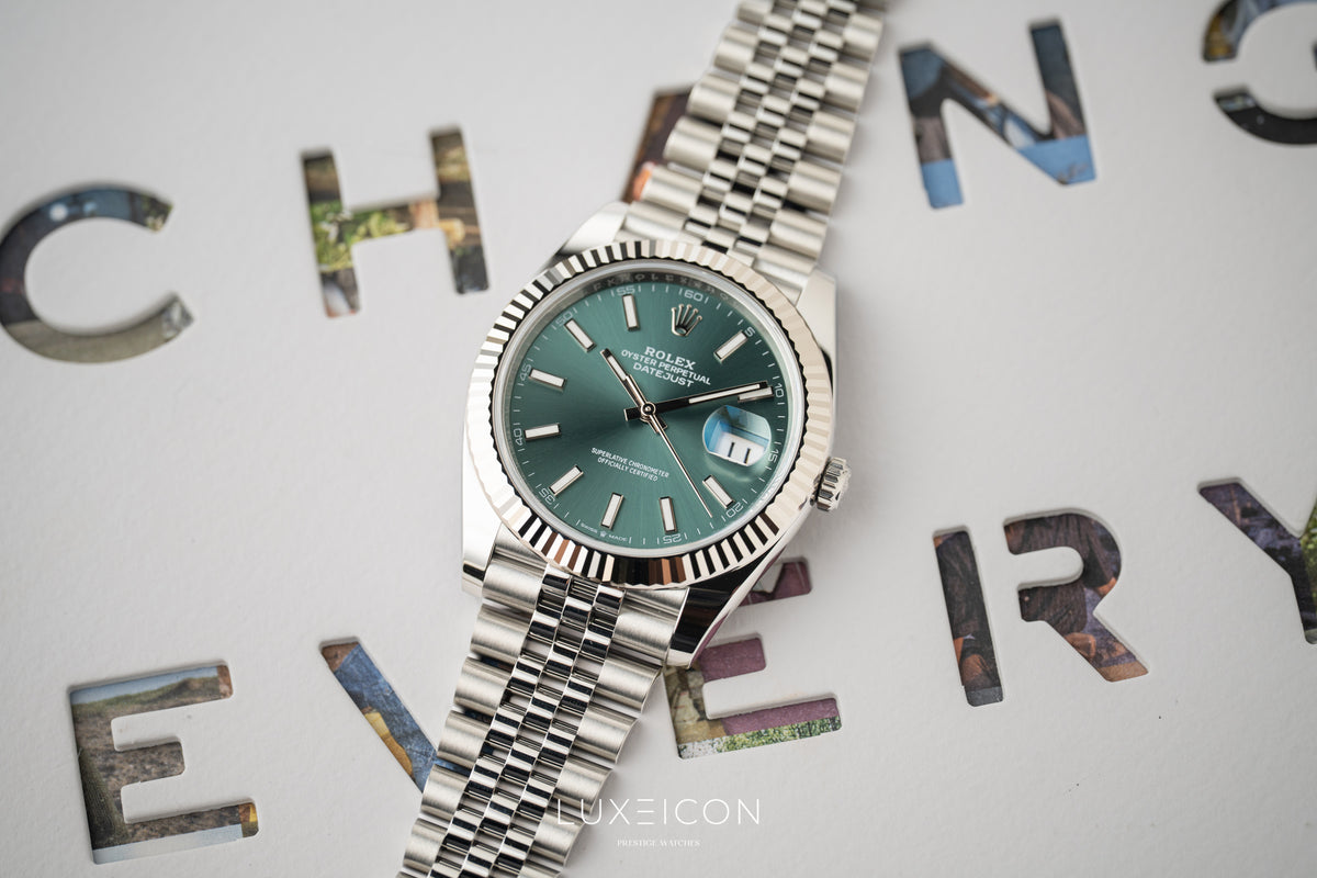 Rolex Datejust 41 Stainless Steel Fluted Bezel Jubilee Bracelet Mint Green 126334 2026