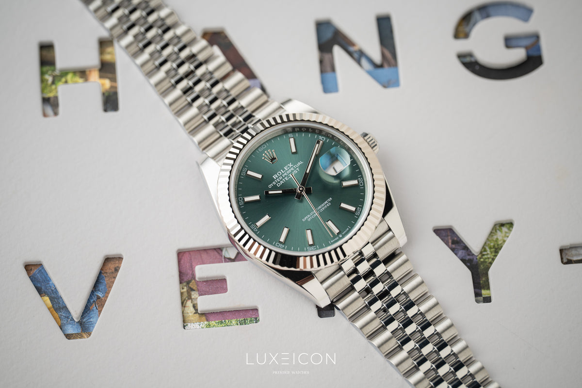 Rolex Datejust 41 Stainless Steel Fluted Bezel Jubilee Bracelet Mint Green 126334 2026
