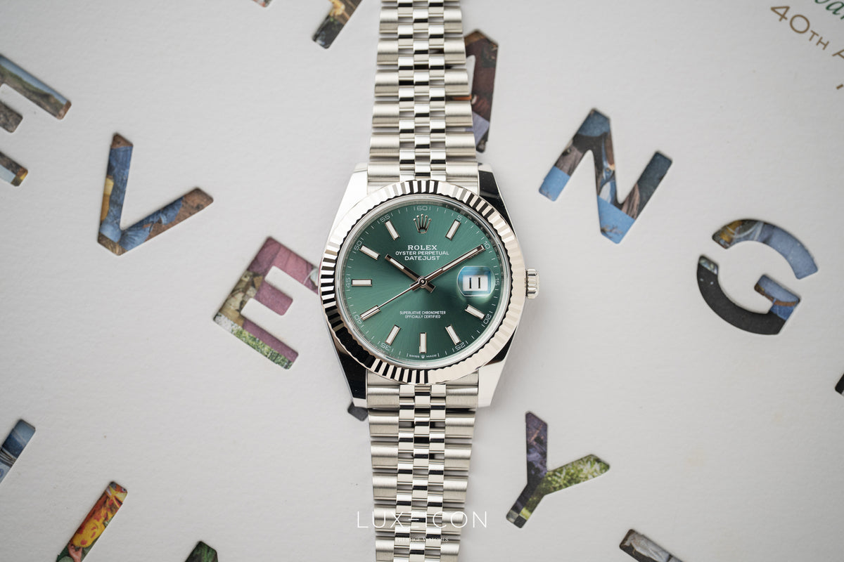 Rolex Datejust 41 Stainless Steel Fluted Bezel Jubilee Bracelet Mint Green 126334 2026
