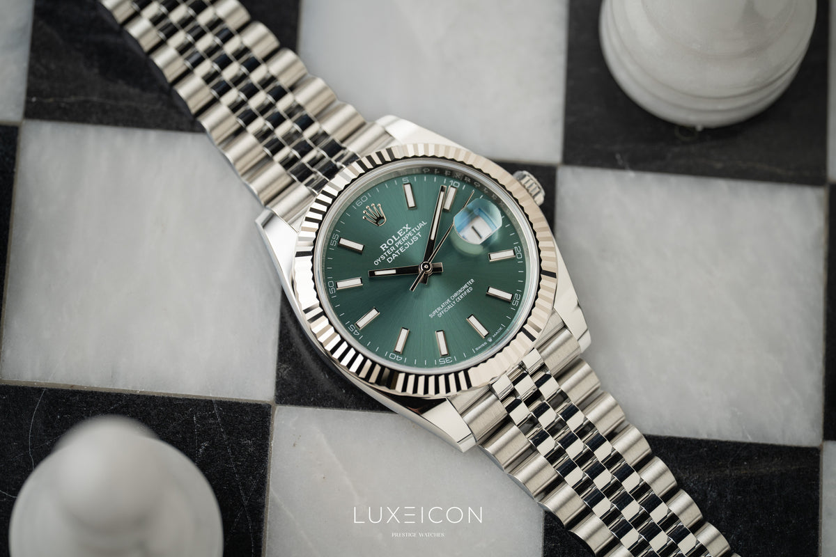Rolex Datejust 41 Stainless Steel Fluted Bezel Jubilee Bracelet Mint Green 126334 2026