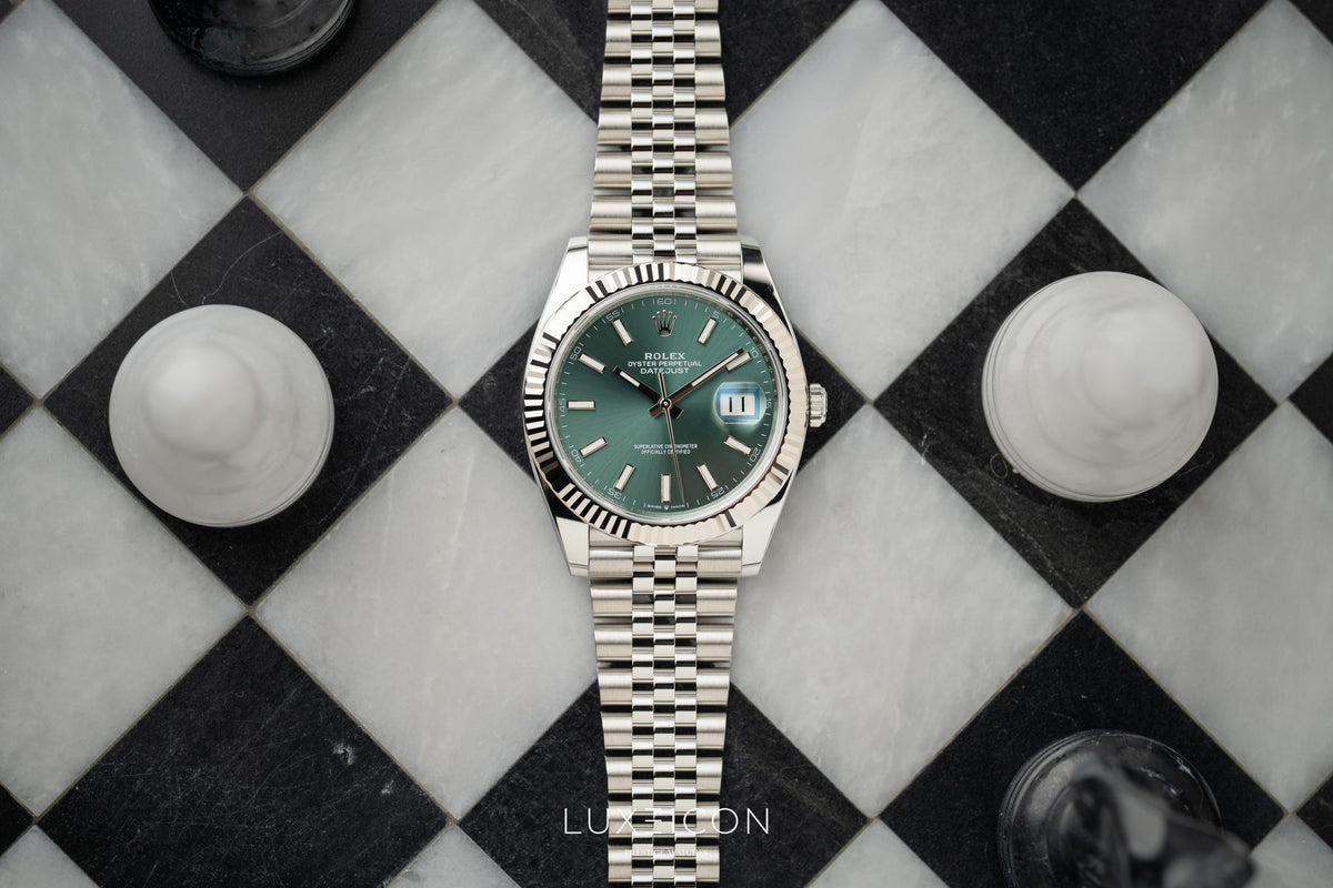 Rolex Datejust 41 Stainless Steel Fluted Bezel Jubilee Bracelet Mint Green 126334 2026