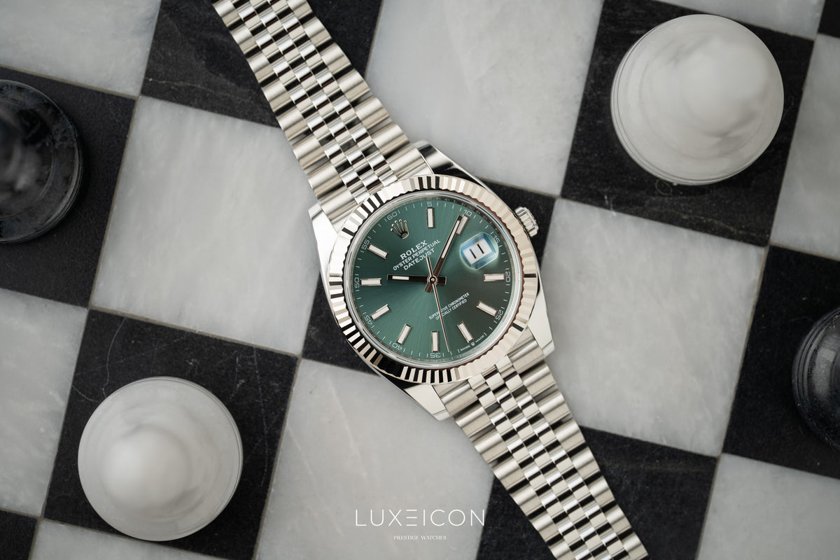 Rolex Datejust 41 Stainless Steel Fluted Bezel Jubilee Bracelet Mint Green 126334 2026