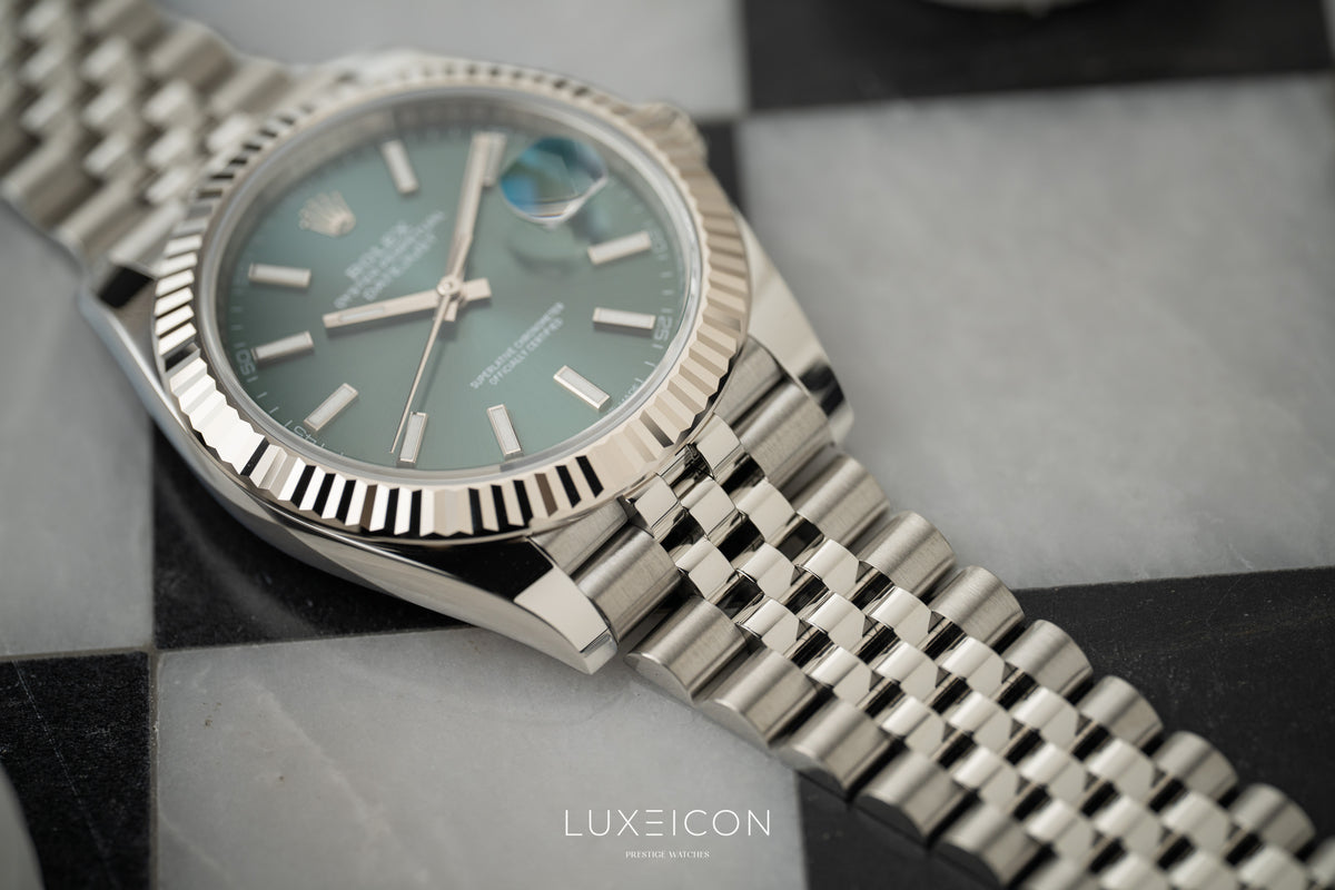 Rolex Datejust 41 Stainless Steel Fluted Bezel Jubilee Bracelet Mint Green 126334 2026