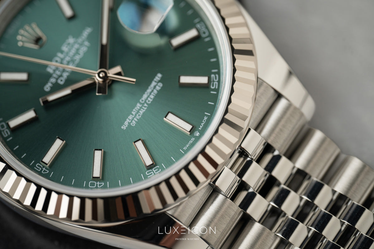 Rolex Datejust 41 Stainless Steel Fluted Bezel Jubilee Bracelet Mint Green 126334 2026