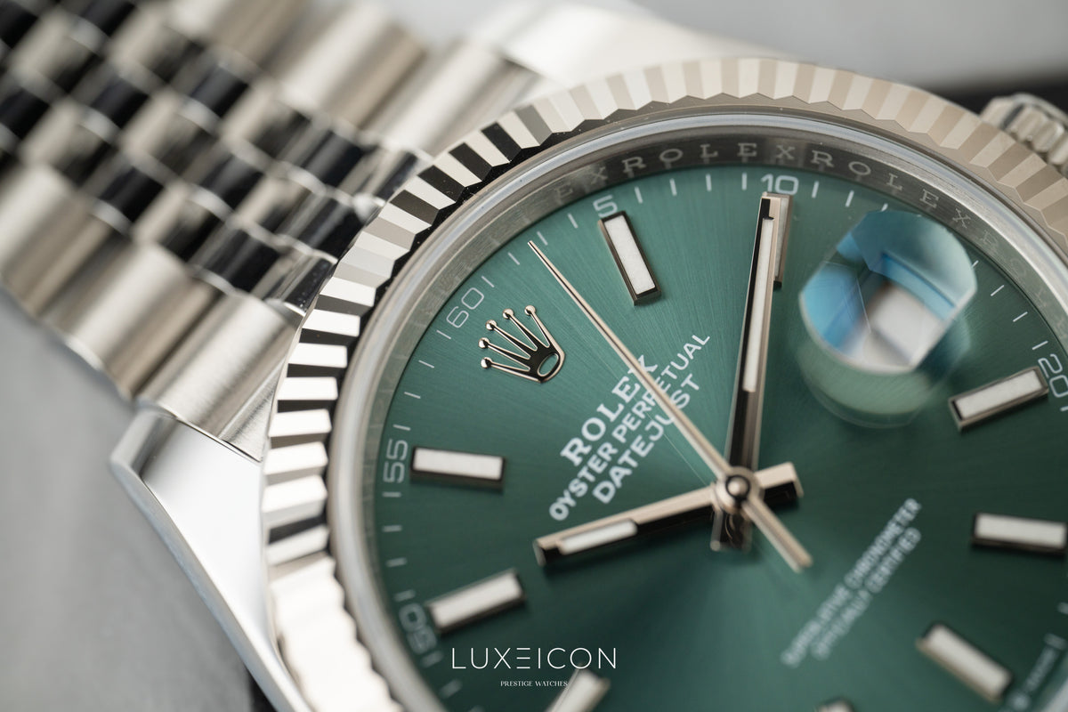 Rolex Datejust 41 Stainless Steel Fluted Bezel Jubilee Bracelet Mint Green 126334 2026