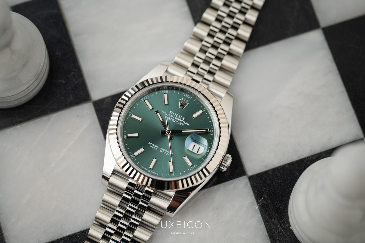 Rolex Datejust 41 Stainless Steel Fluted Bezel Jubilee Bracelet Mint Green 126334 2026