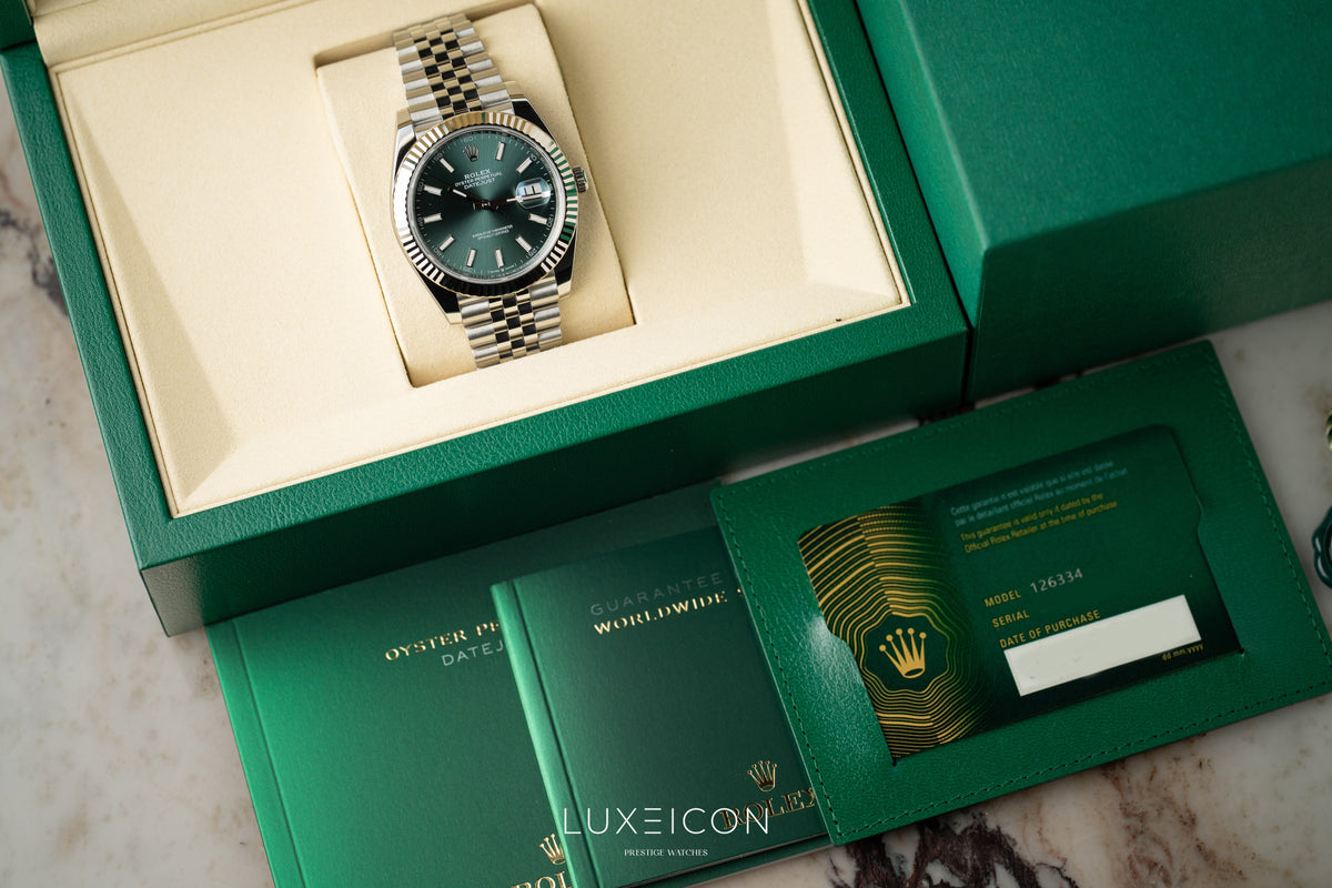 Rolex Datejust 41 Stainless Steel Fluted Bezel Jubilee Bracelet Mint Green 126334 2026