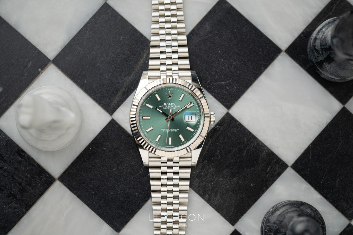Rolex Datejust 41 Stainless Steel Fluted Bezel Jubilee Bracelet Mint Green 126334