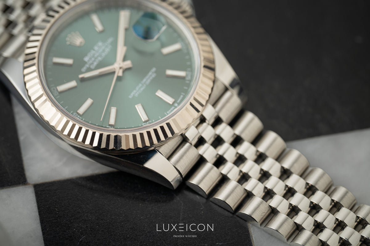 Rolex Datejust 41 Stainless Steel Fluted Bezel Jubilee Bracelet Mint Green 126334