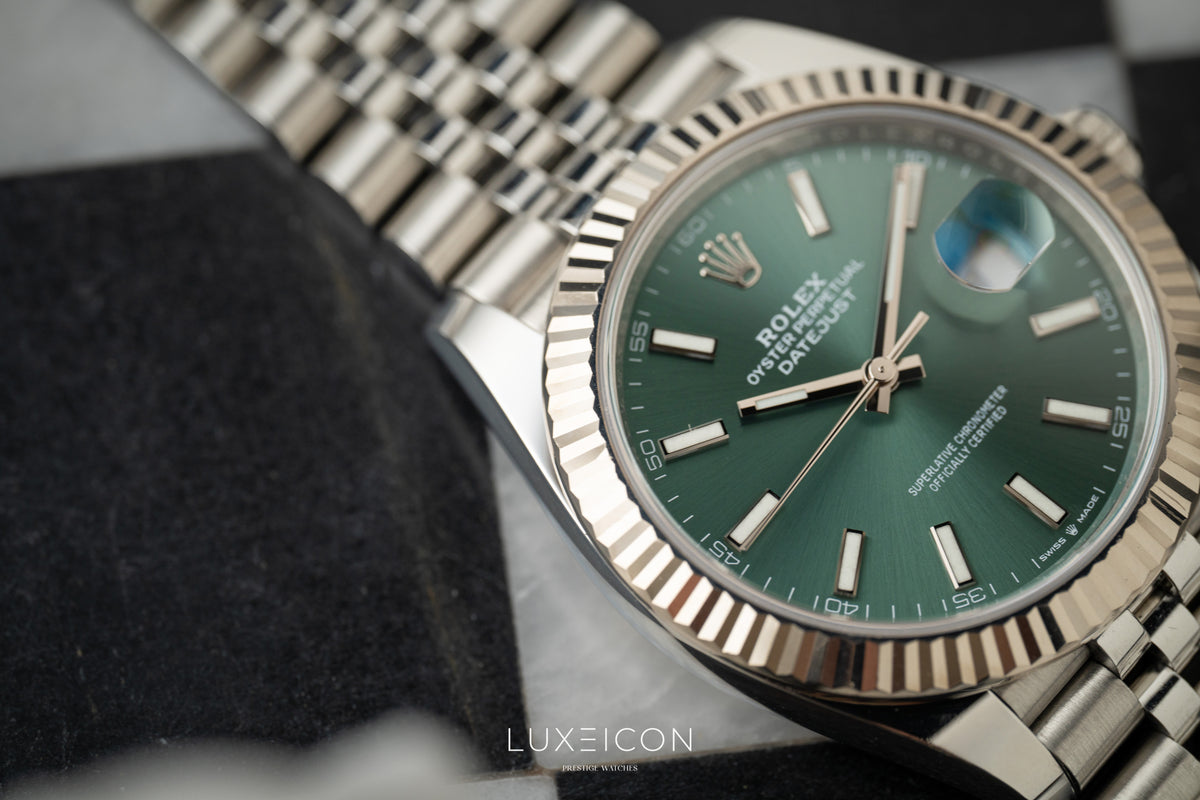 Rolex Datejust 41 Stainless Steel Fluted Bezel Jubilee Bracelet Mint Green 126334