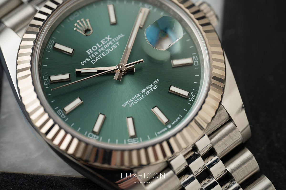 Rolex Datejust 41 Stainless Steel Fluted Bezel Jubilee Bracelet Mint Green 126334
