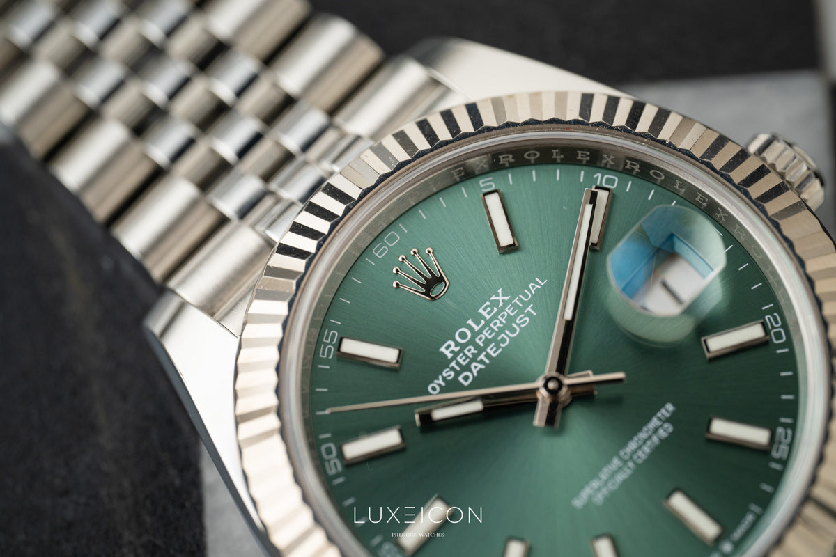 Rolex Datejust 41 Stainless Steel Fluted Bezel Jubilee Bracelet Mint Green 126334