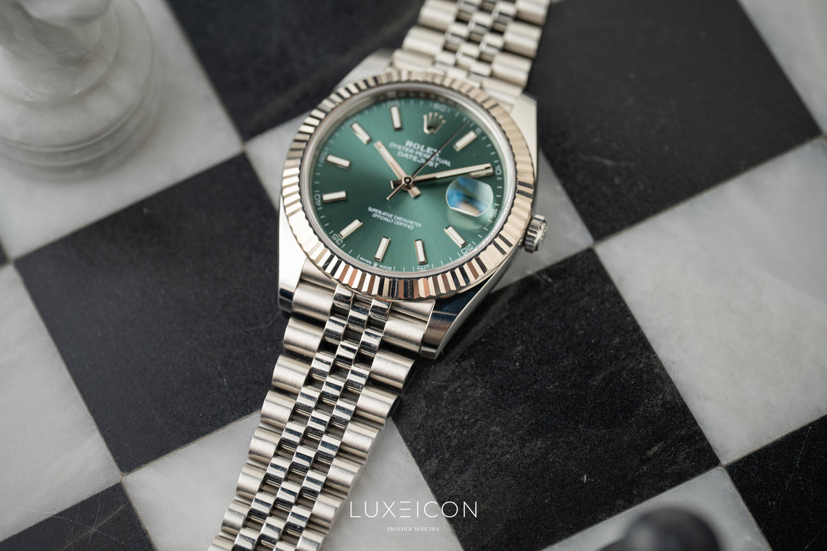 Rolex Datejust 41 Stainless Steel Fluted Bezel Jubilee Bracelet Mint Green 126334