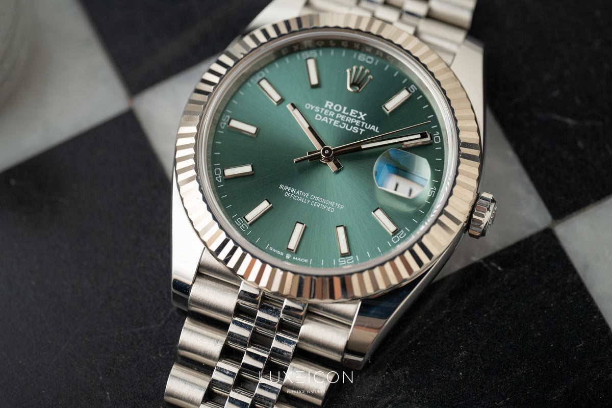 Rolex Datejust 41 Stainless Steel Fluted Bezel Jubilee Bracelet Mint Green 126334