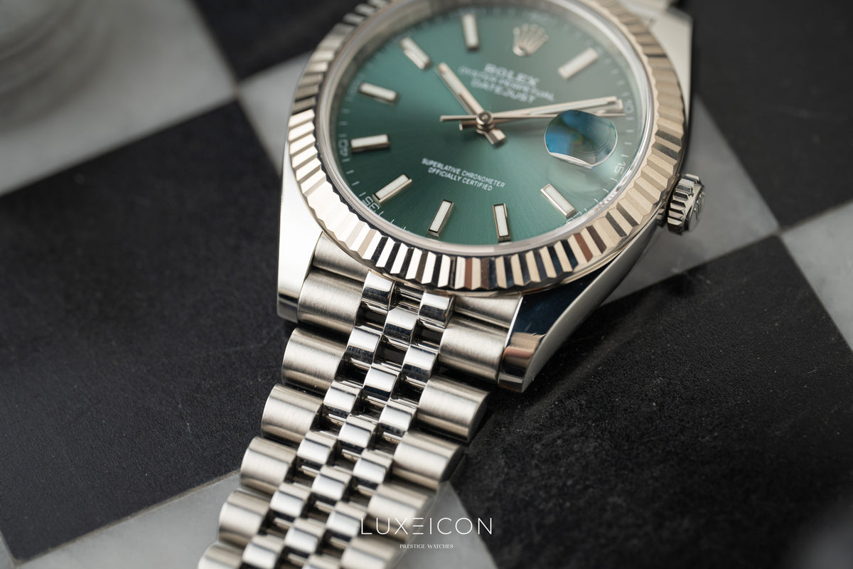 Rolex Datejust 41 Stainless Steel Fluted Bezel Jubilee Bracelet Mint Green 126334
