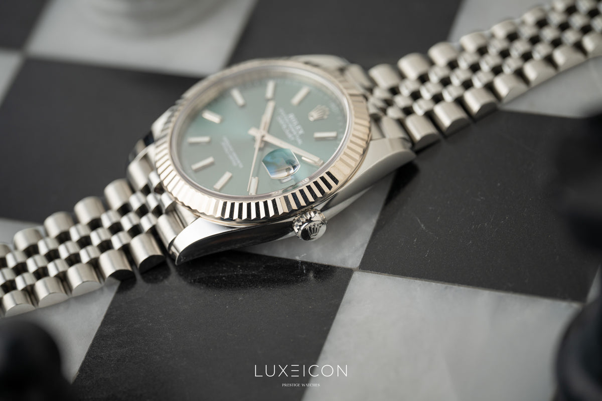 Rolex Datejust 41 Stainless Steel Fluted Bezel Jubilee Bracelet Mint Green 126334